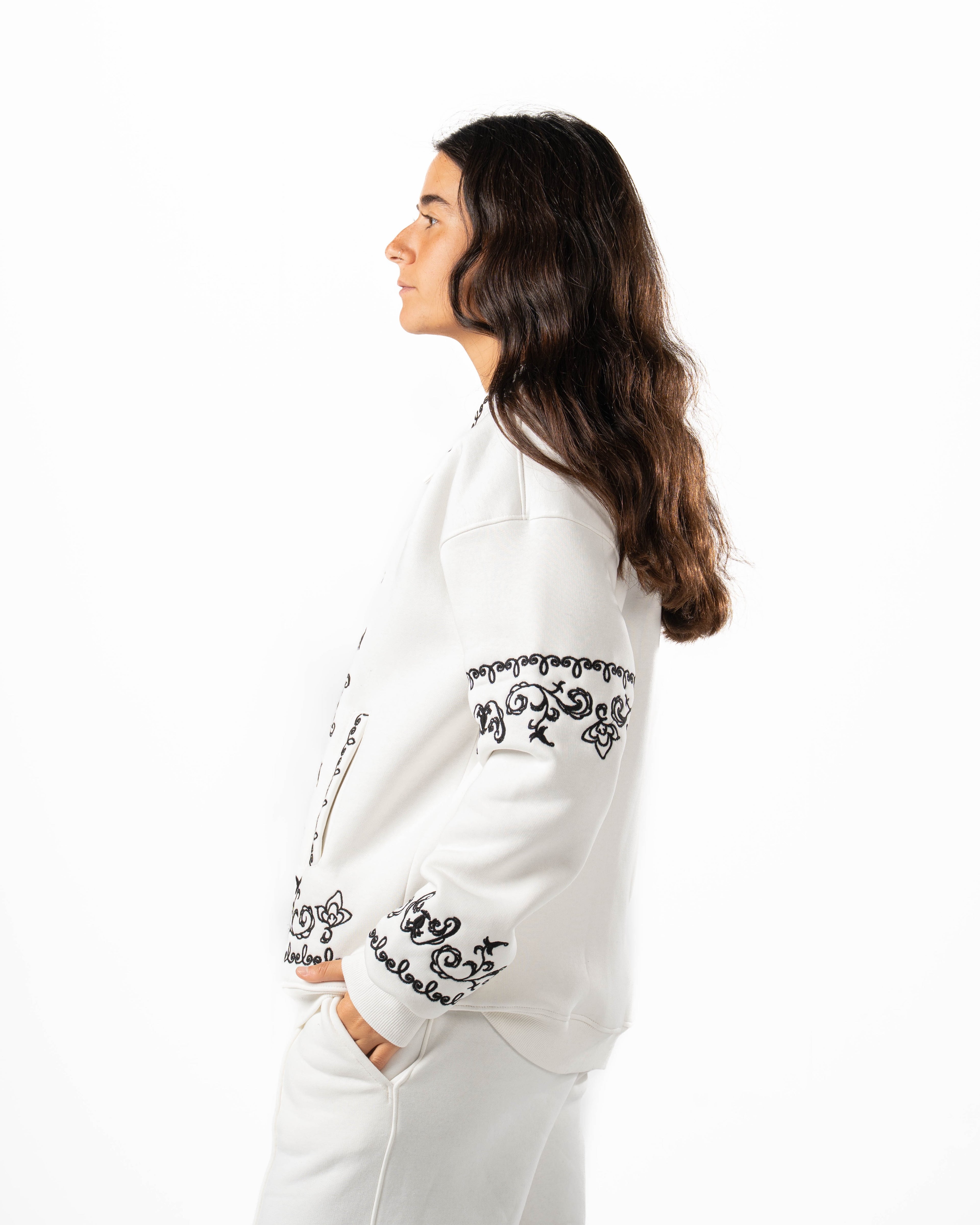 Unisex White Embroidered Jacket