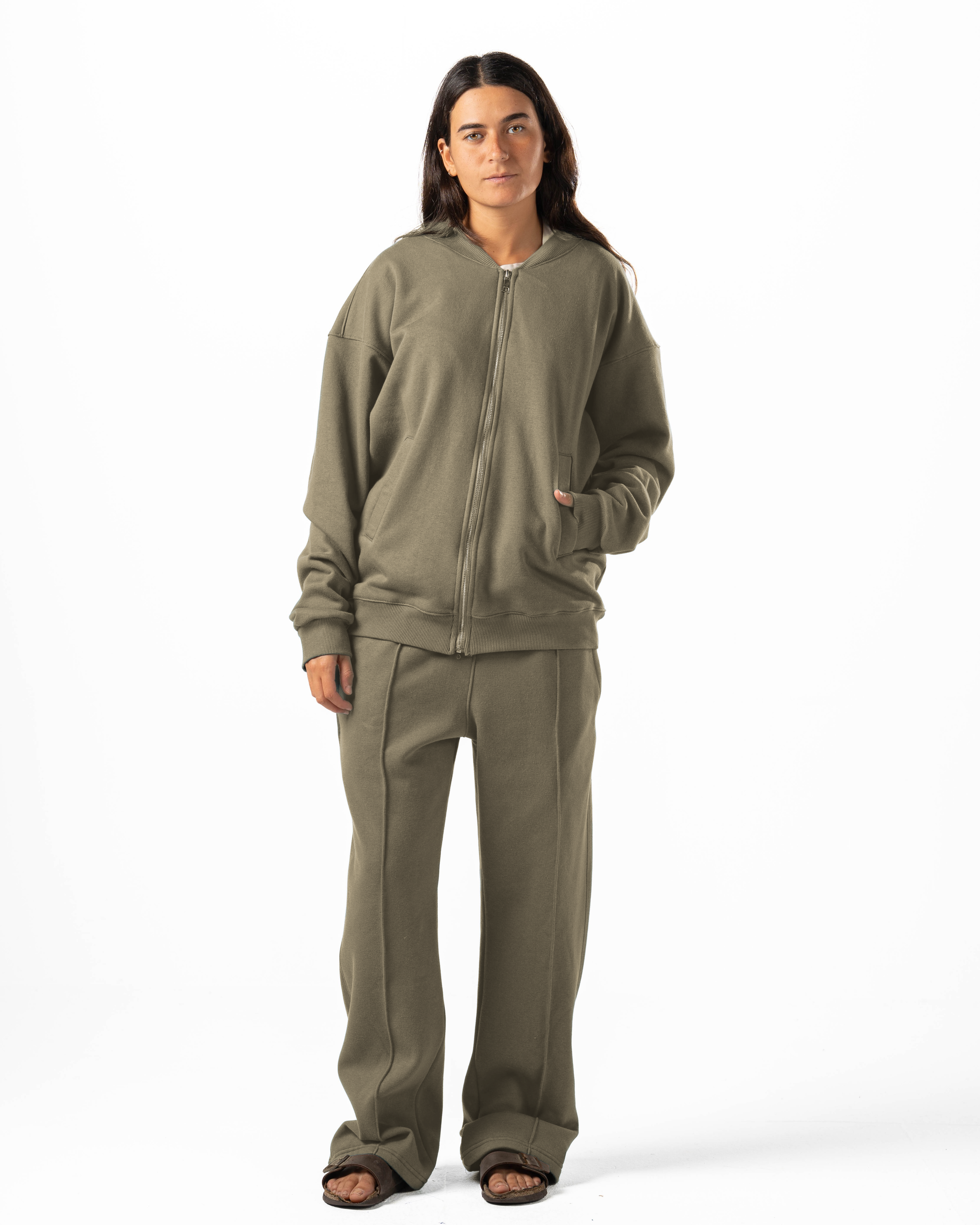 Unisex Olive Zip-Up Sweater Set