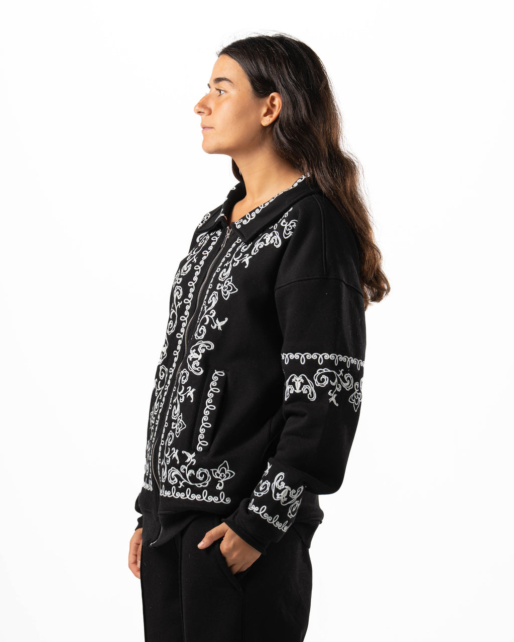 Unisex Black Embroidered Jacket