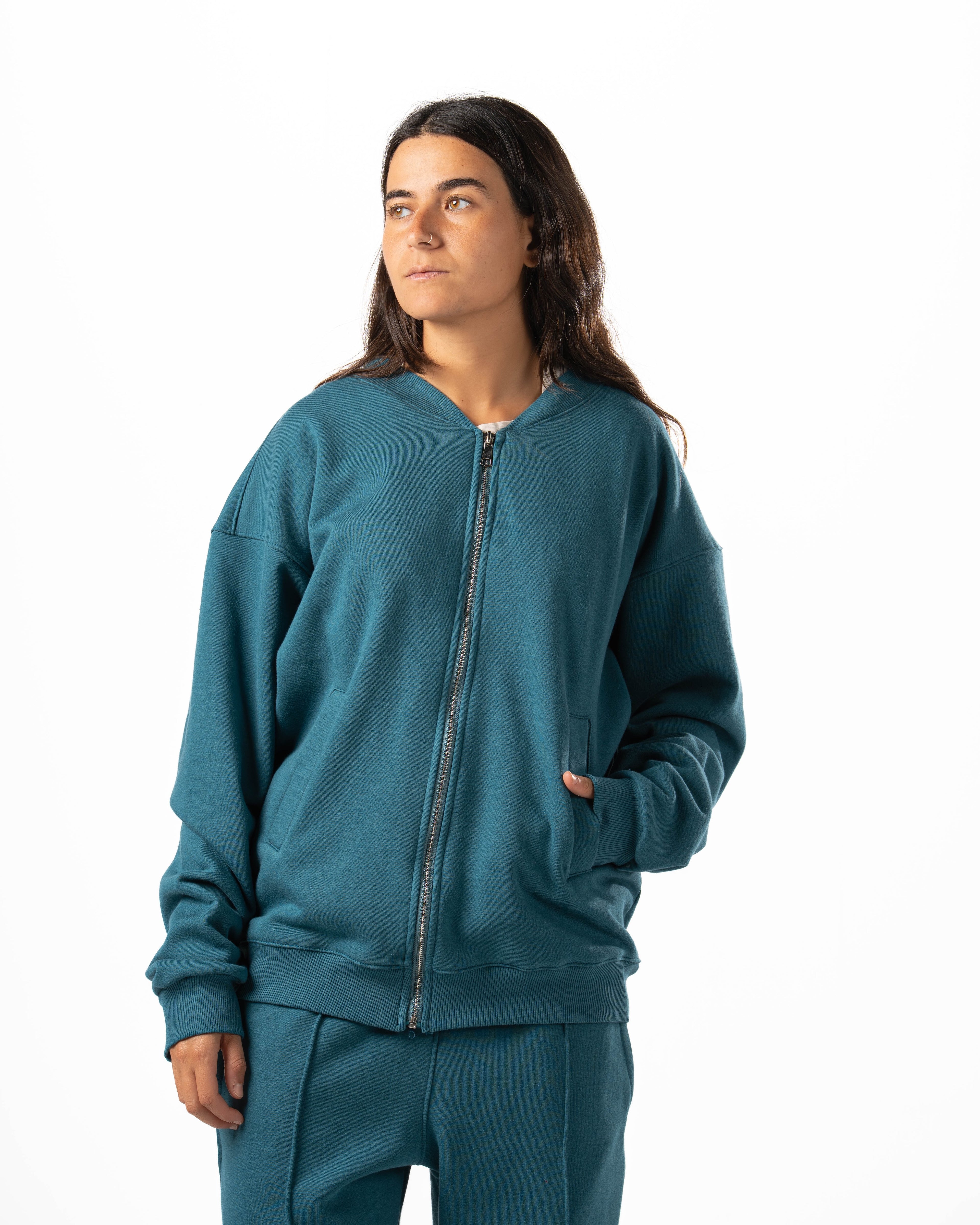 Unisex Teal Zip-Up Sweater