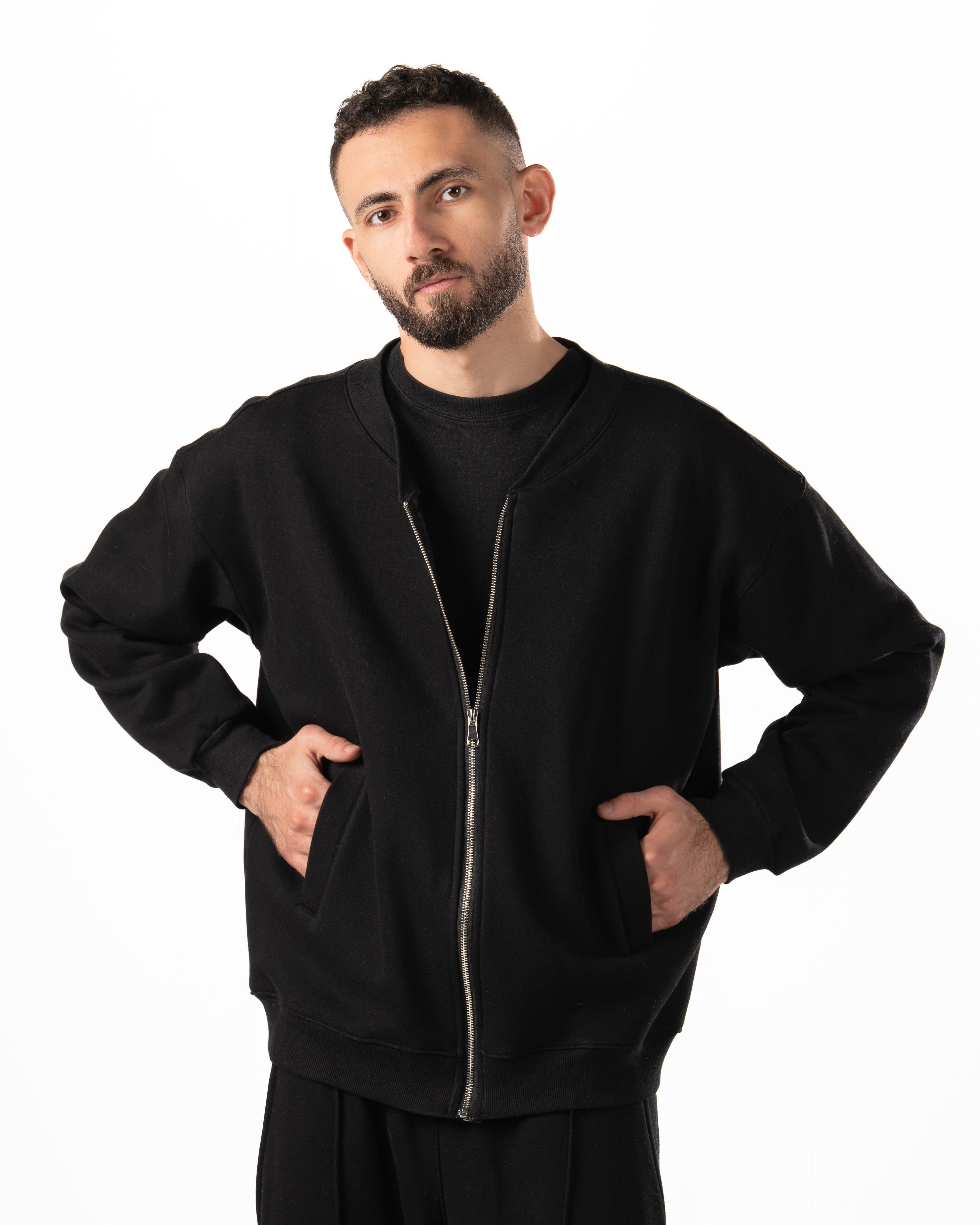 Unisex Black Zip-Up Sweater