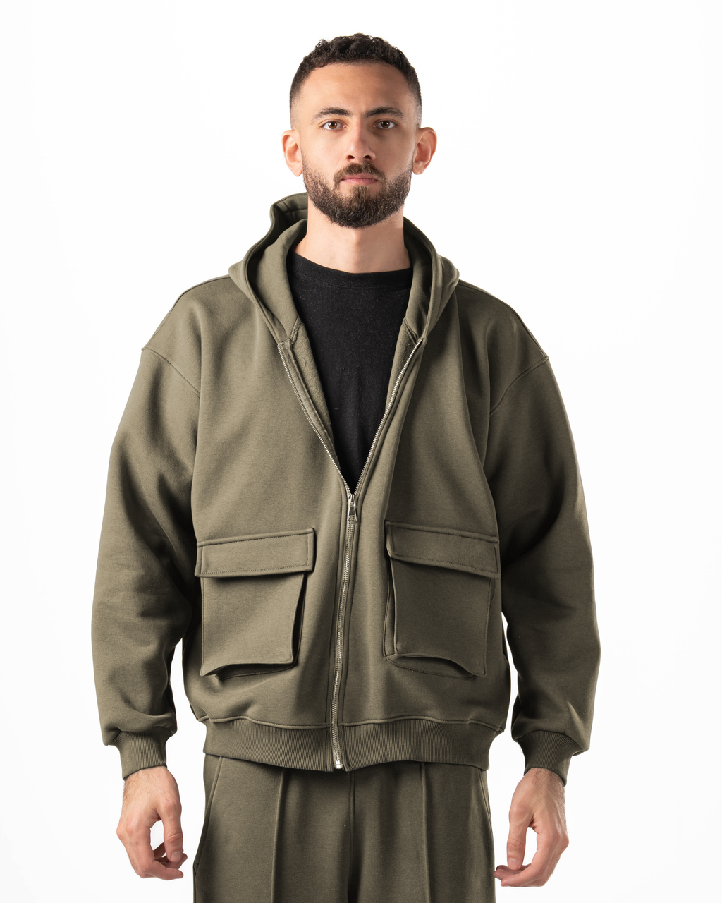Unisex Olive Zip-Up Hoodie