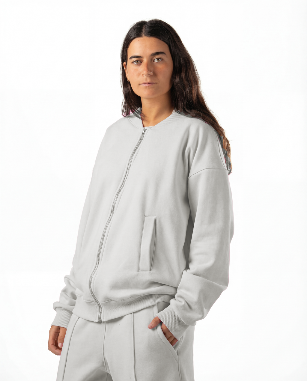 Unisex Silver Zip-Up Sweater
