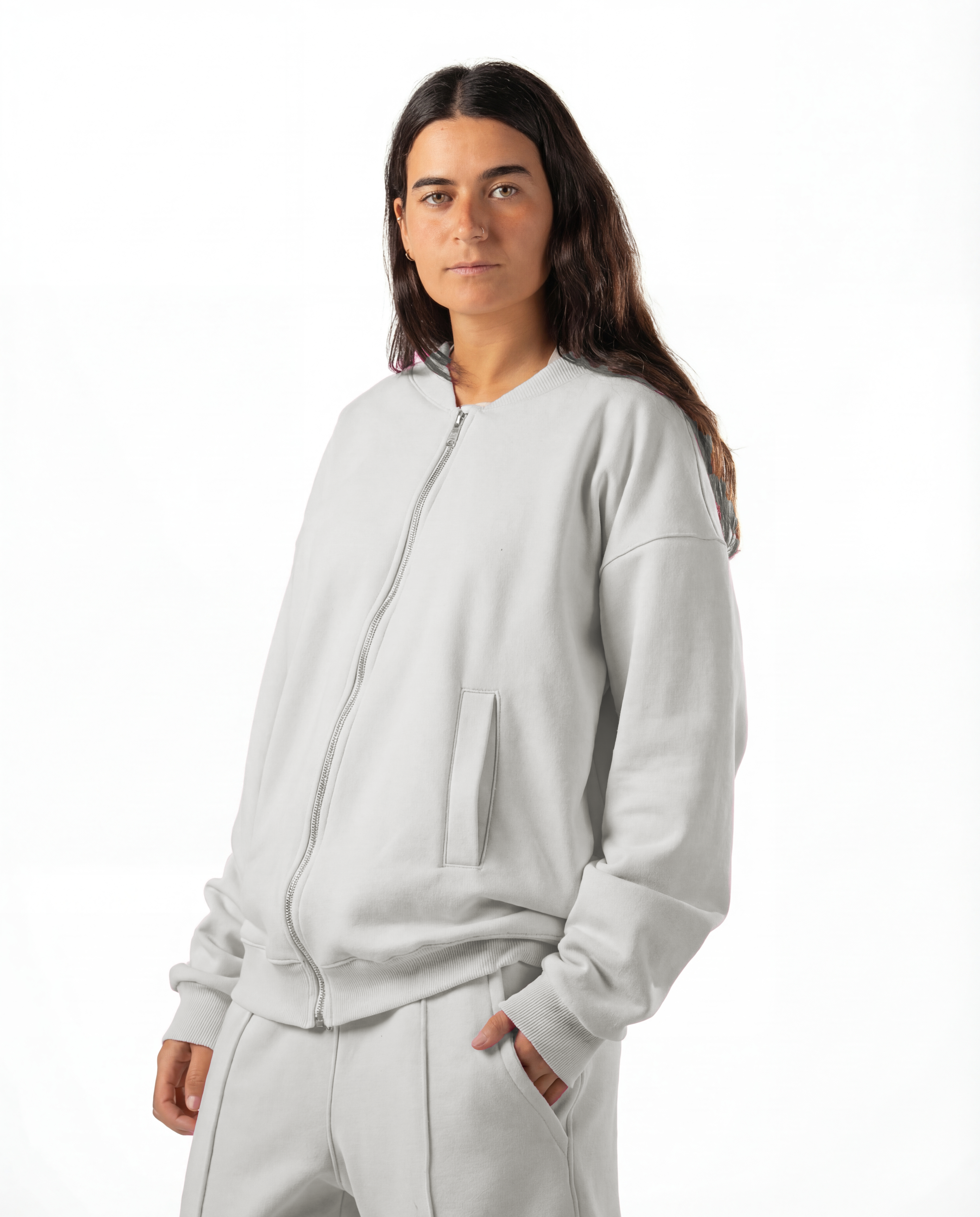 Unisex Silver Zip-Up Sweater