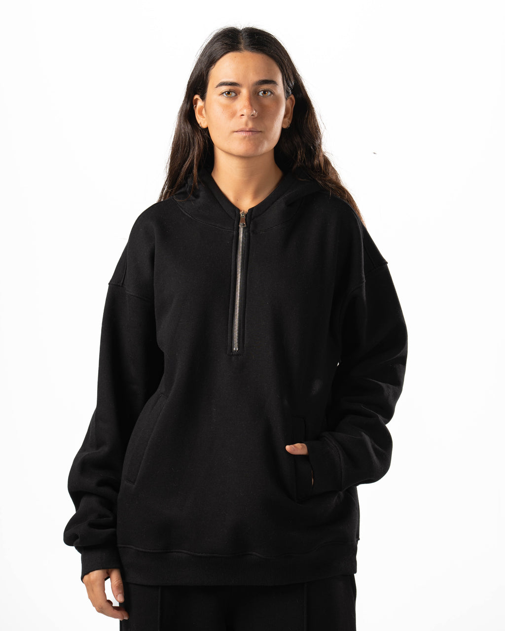 Unisex Black Quarter-Zip Hoodie