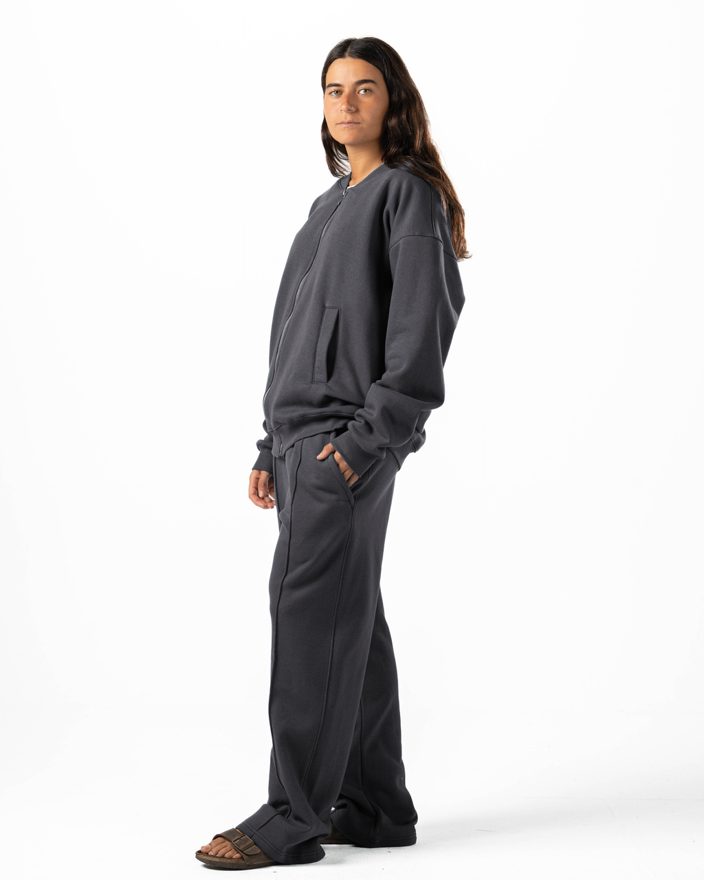 Unisex Dark Grey Zip-Up Sweater Set