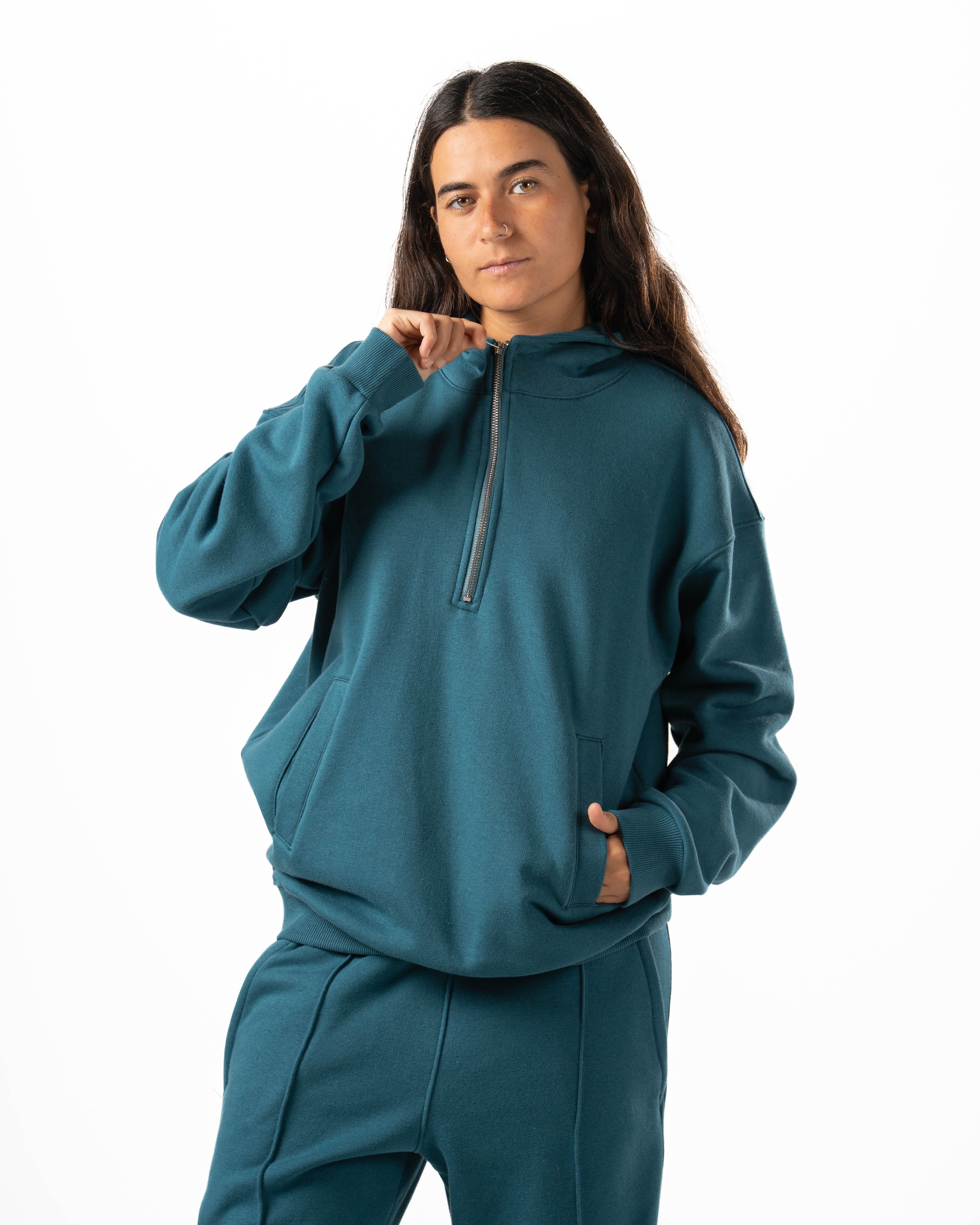 Unisex Teal Quarter-Zip Hoodie