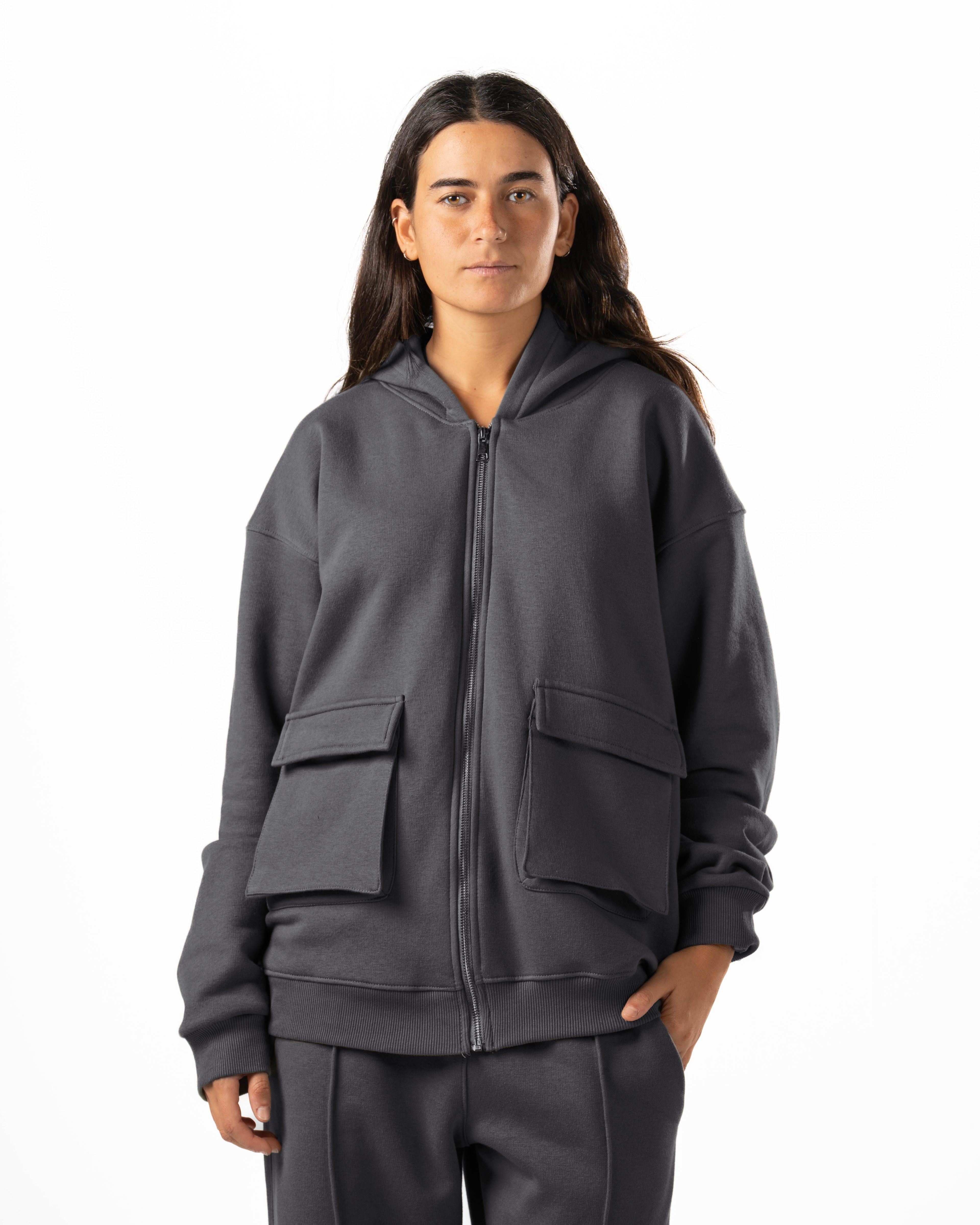 Unisex Dark Grey Zip-Up Hoodie