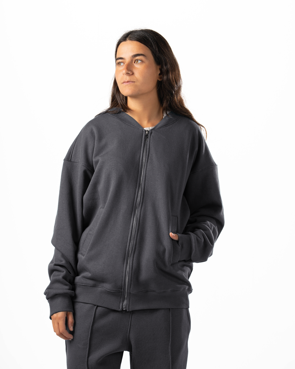 Unisex Dark Grey Zip-Up Sweater