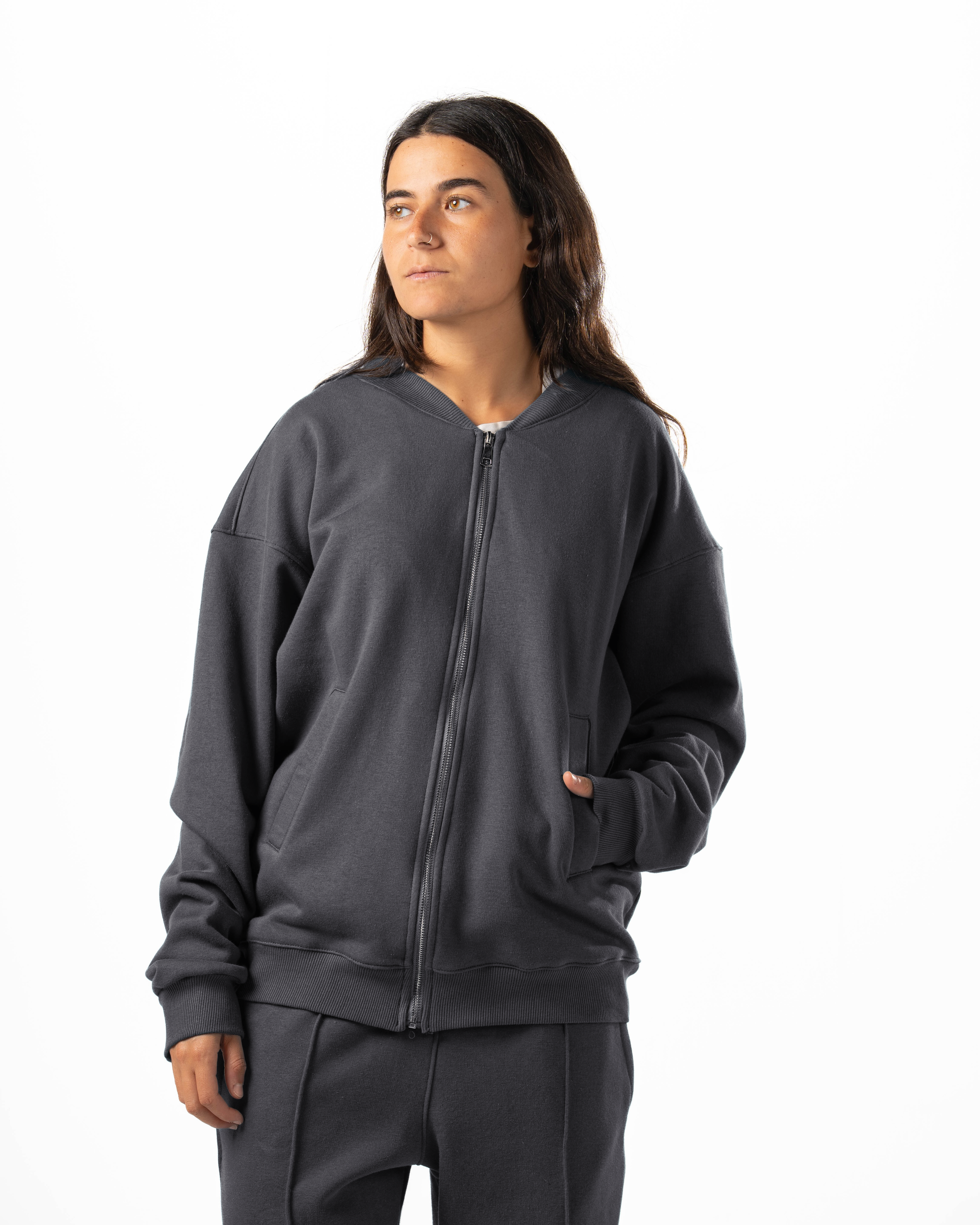 Unisex Dark Grey Zip-Up Sweater