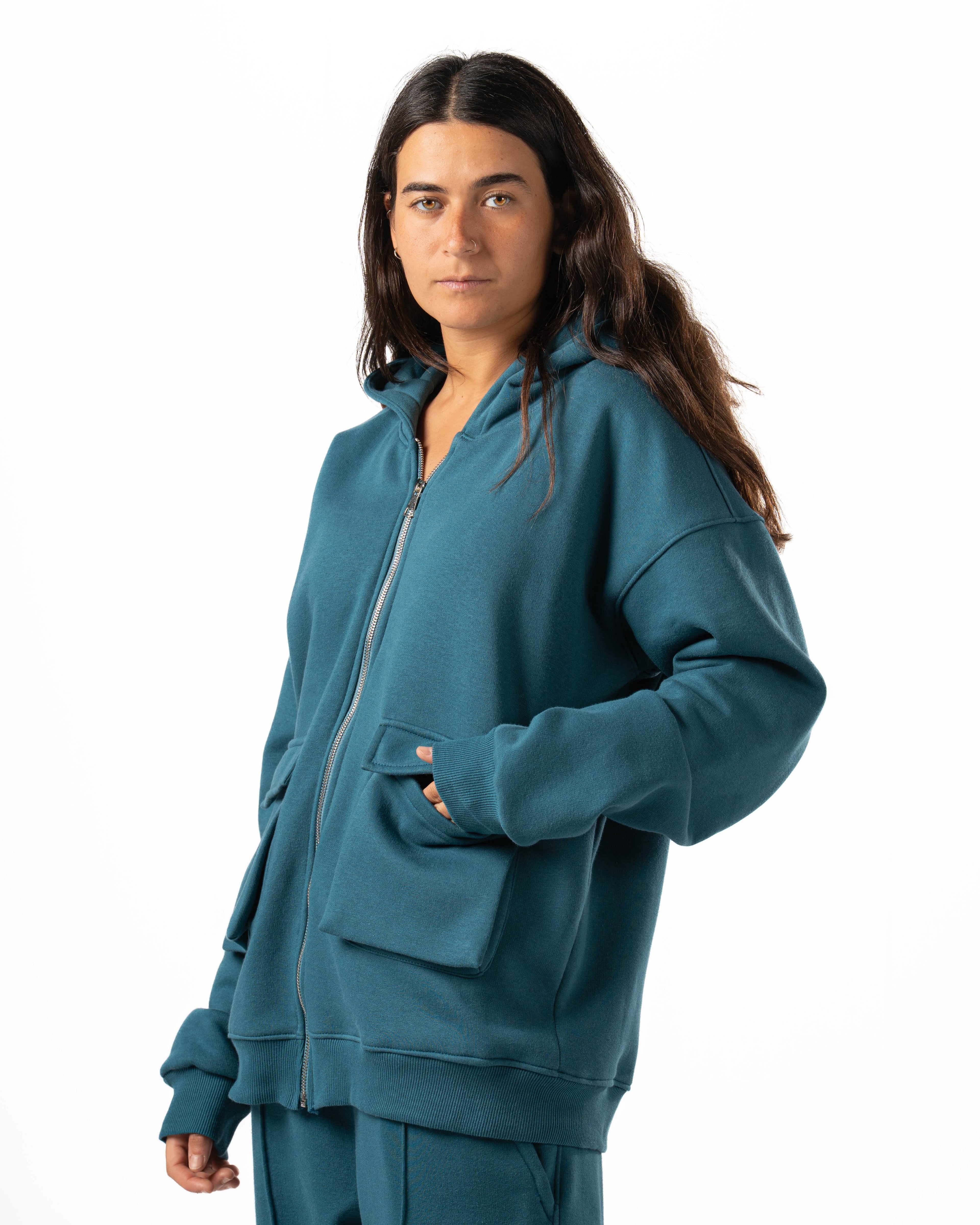 Unisex Teal Zip-Up Hoodie