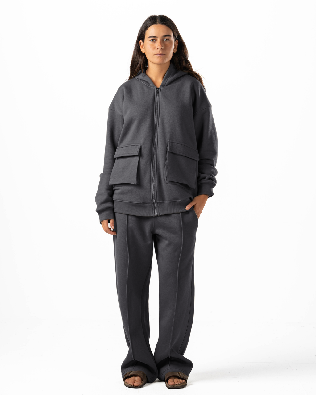 Unisex Dark Grey Zip-Up Hoodie Set