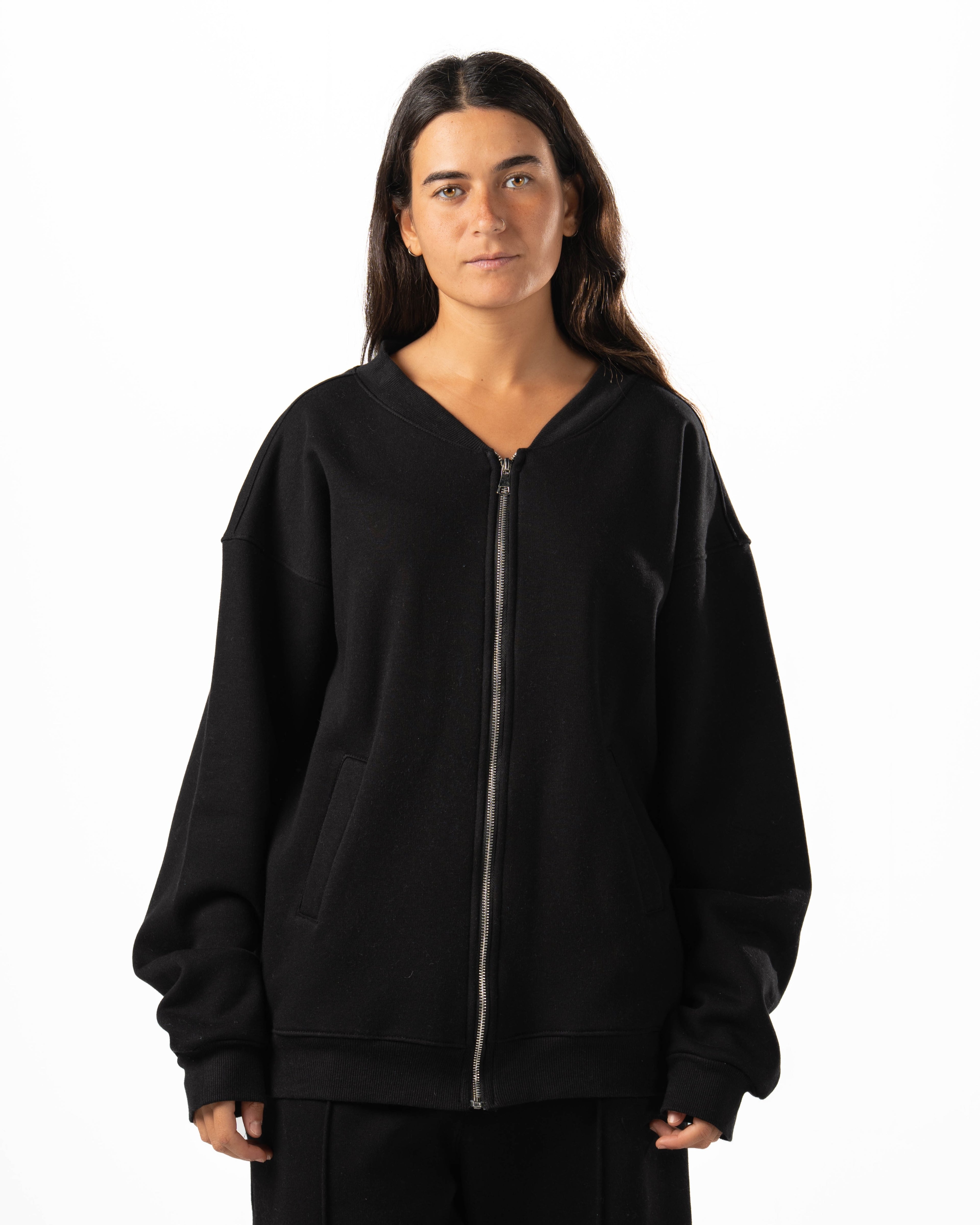 Unisex Black Zip-Up Sweater