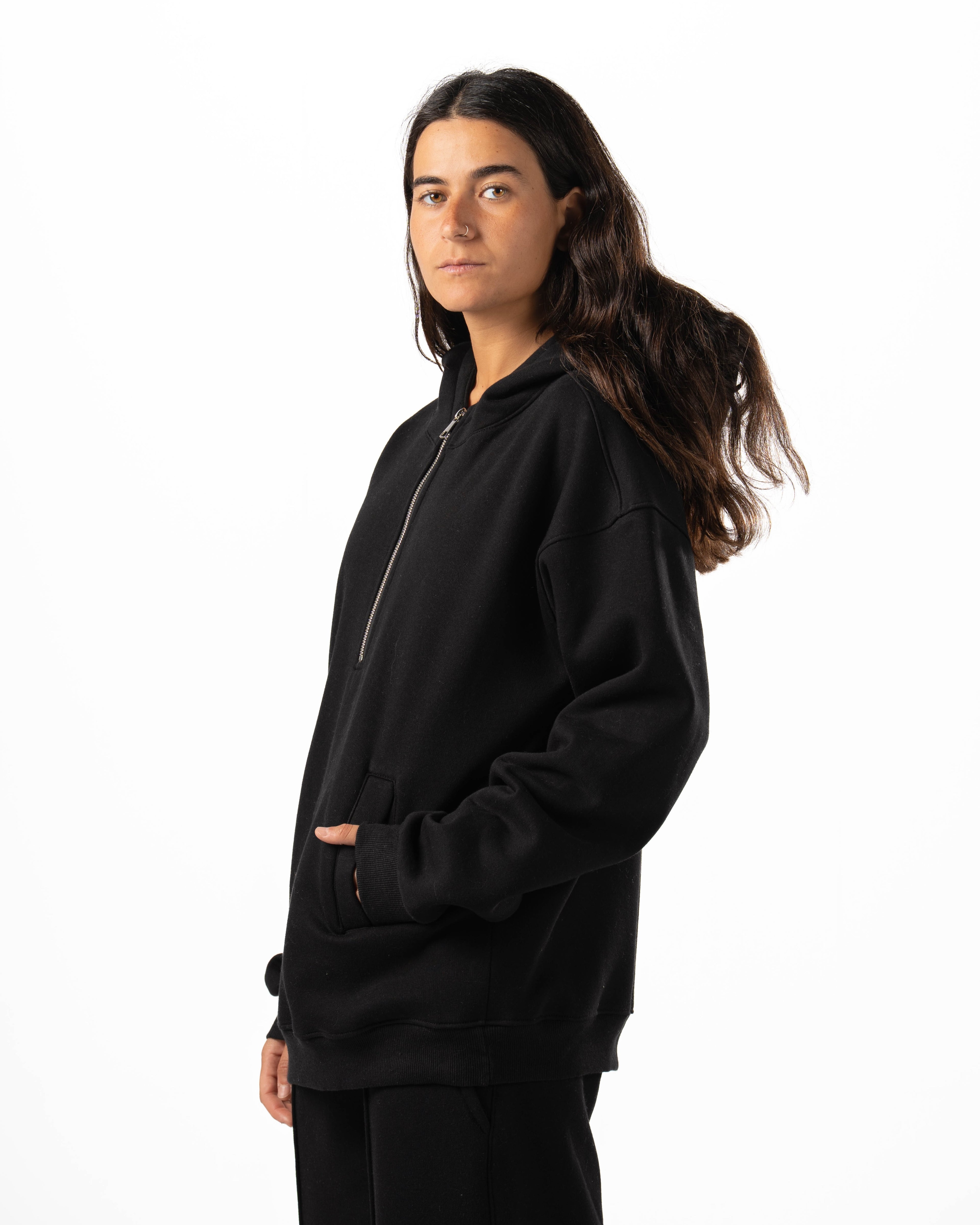 Unisex Black Quarter-Zip Hoodie