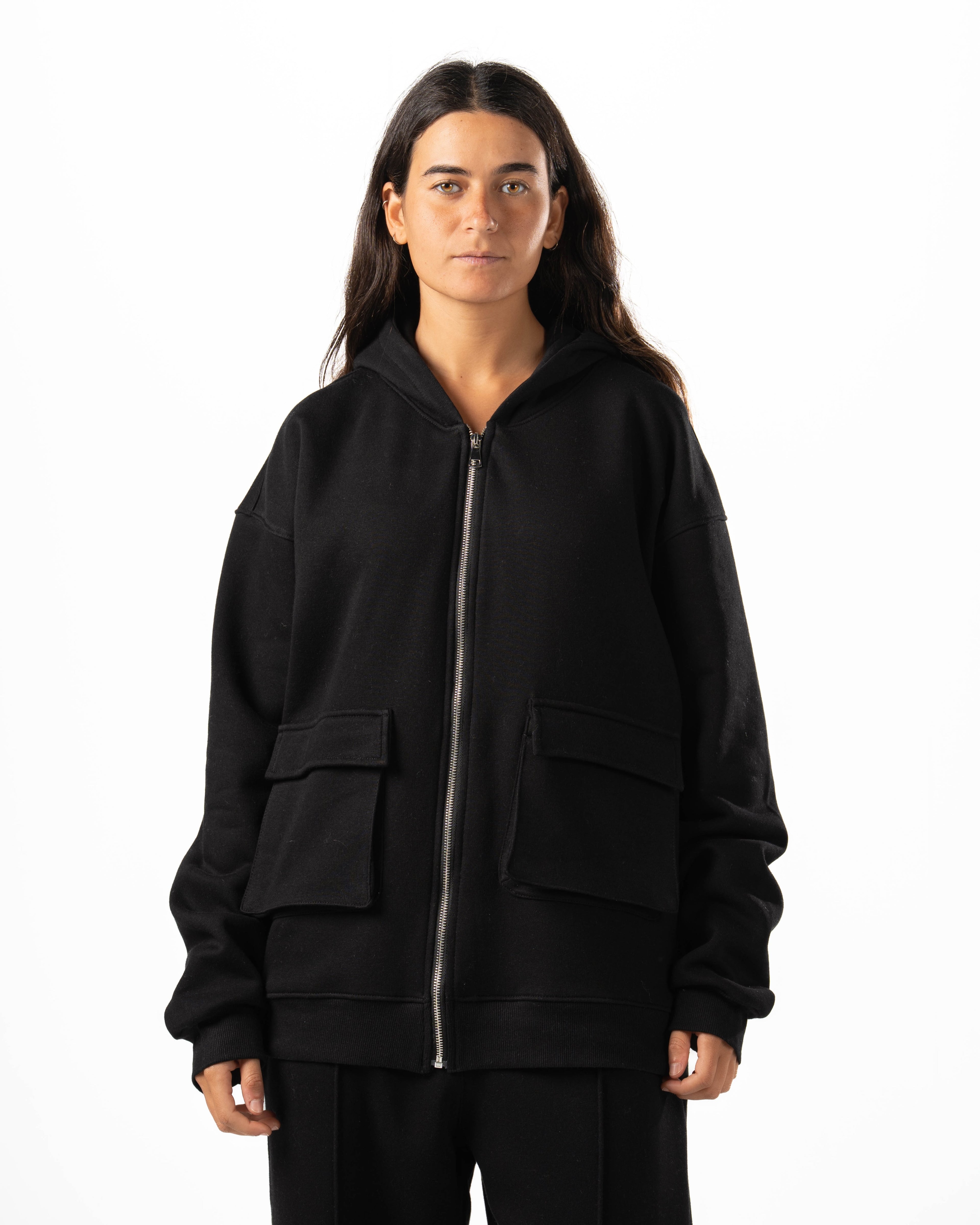Unisex Black Zip-Up Hoodie