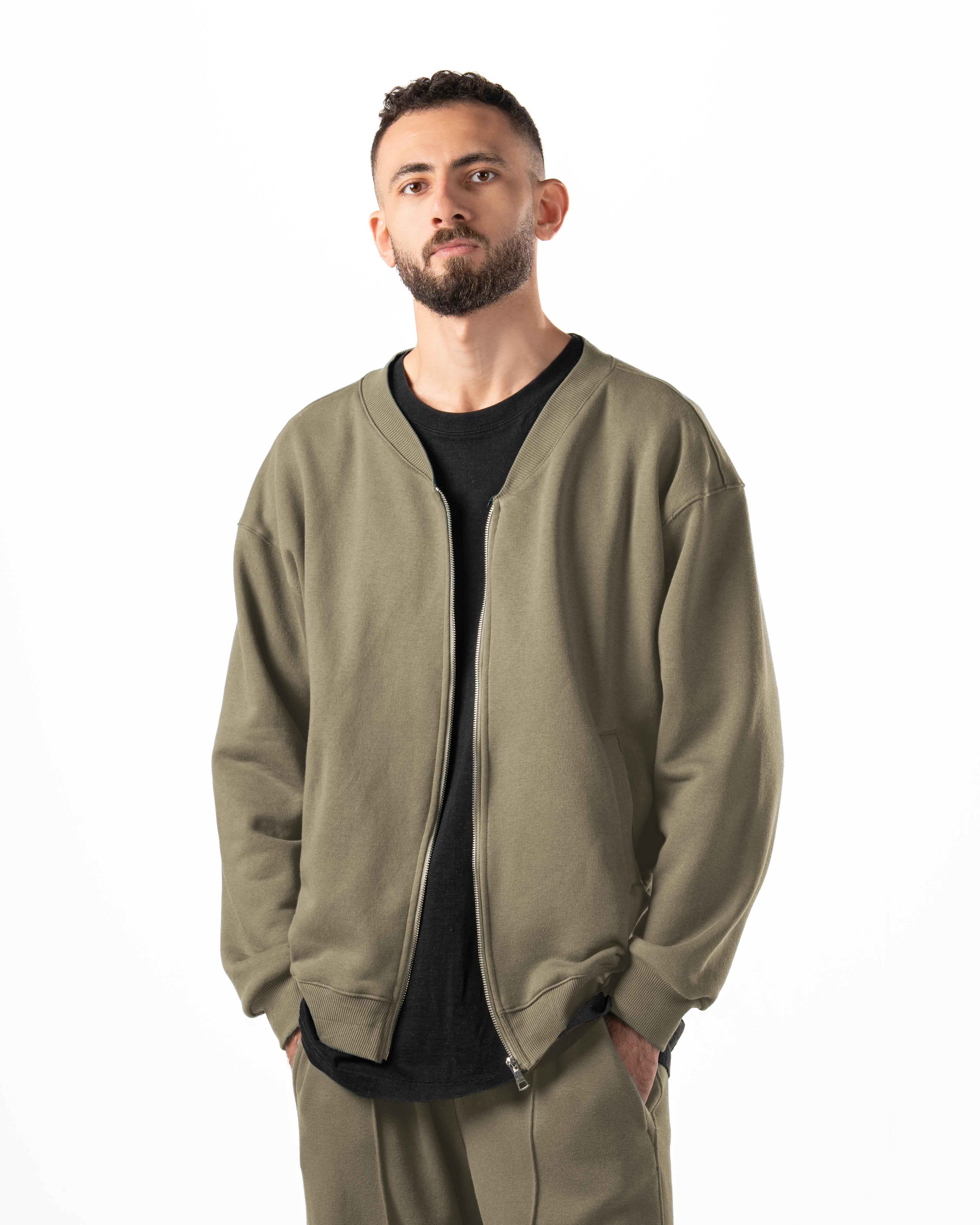 Unisex Olive Zip-Up Sweater