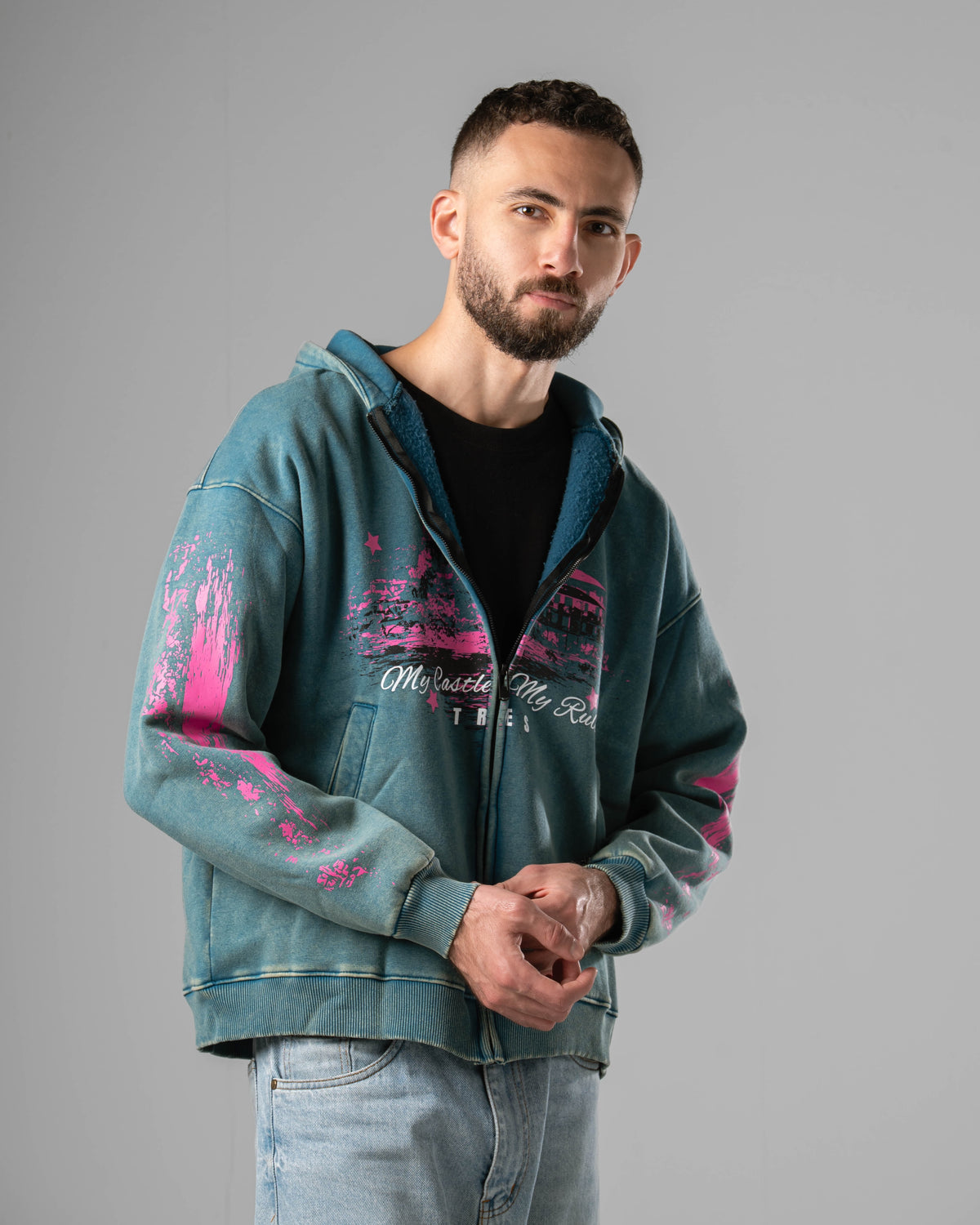 Unisex Washed Castle Zip Hoodie