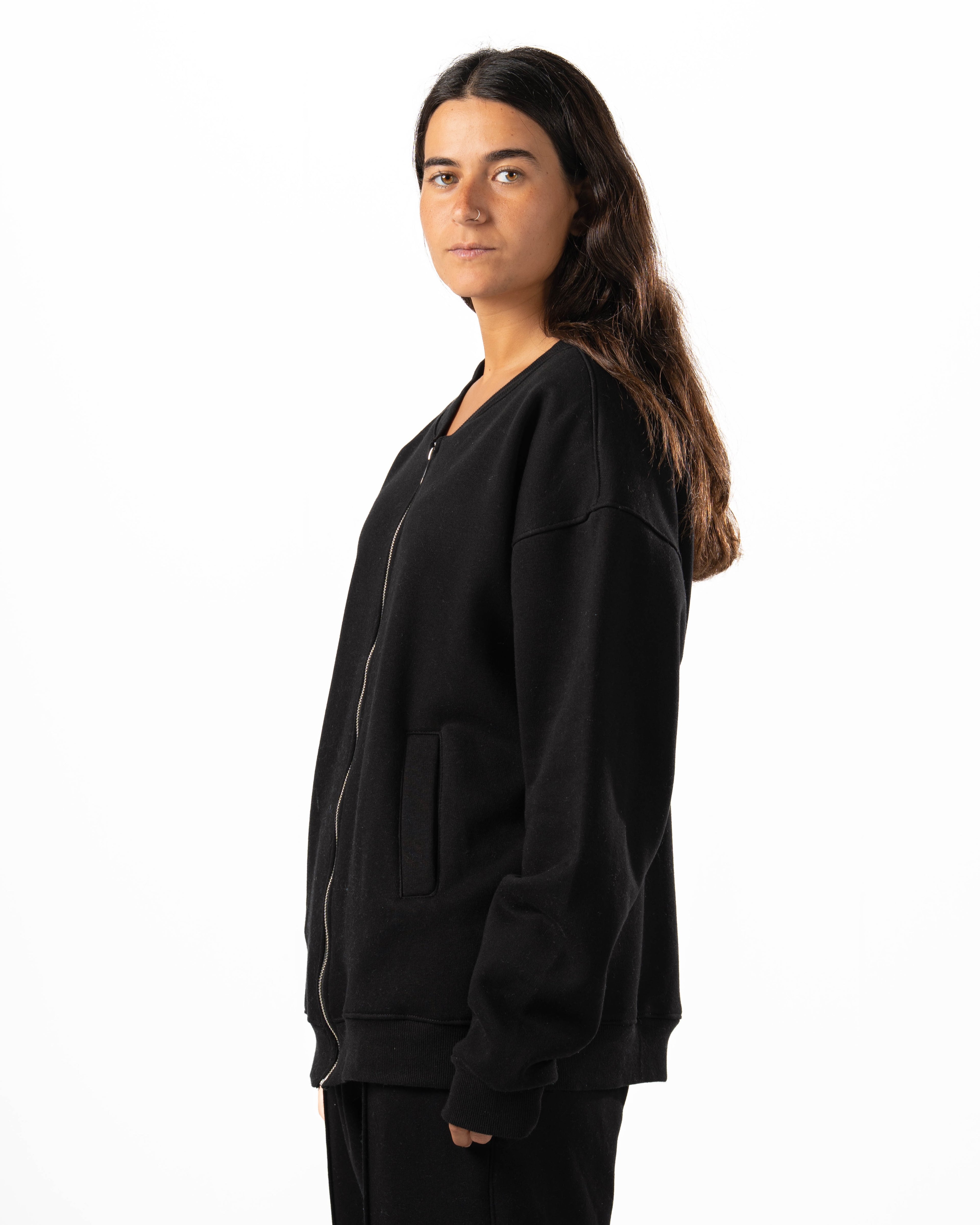 Unisex Black Zip-Up Sweater