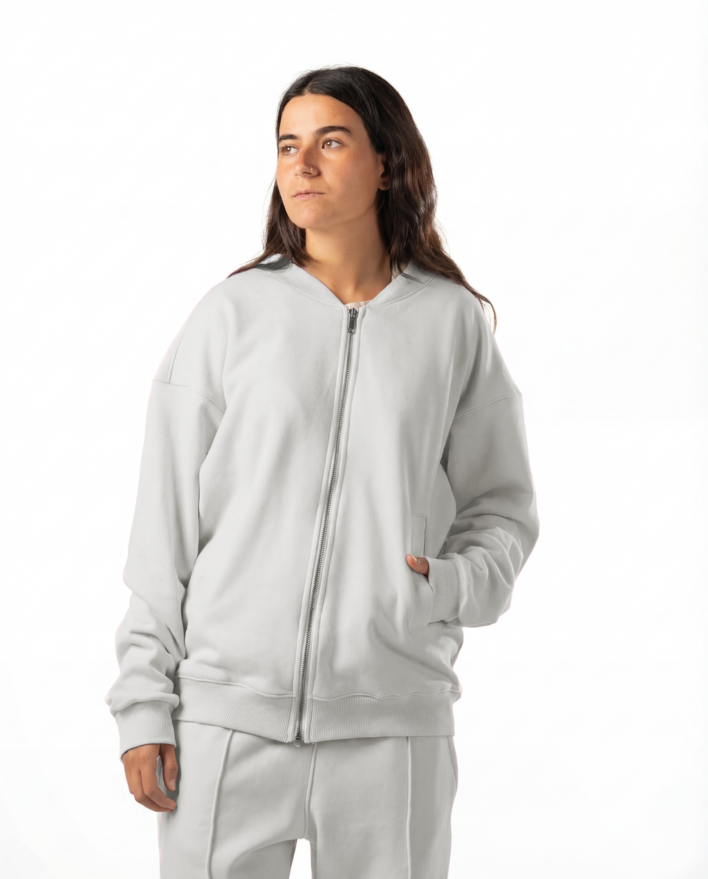 Unisex Silver Zip-Up Sweater