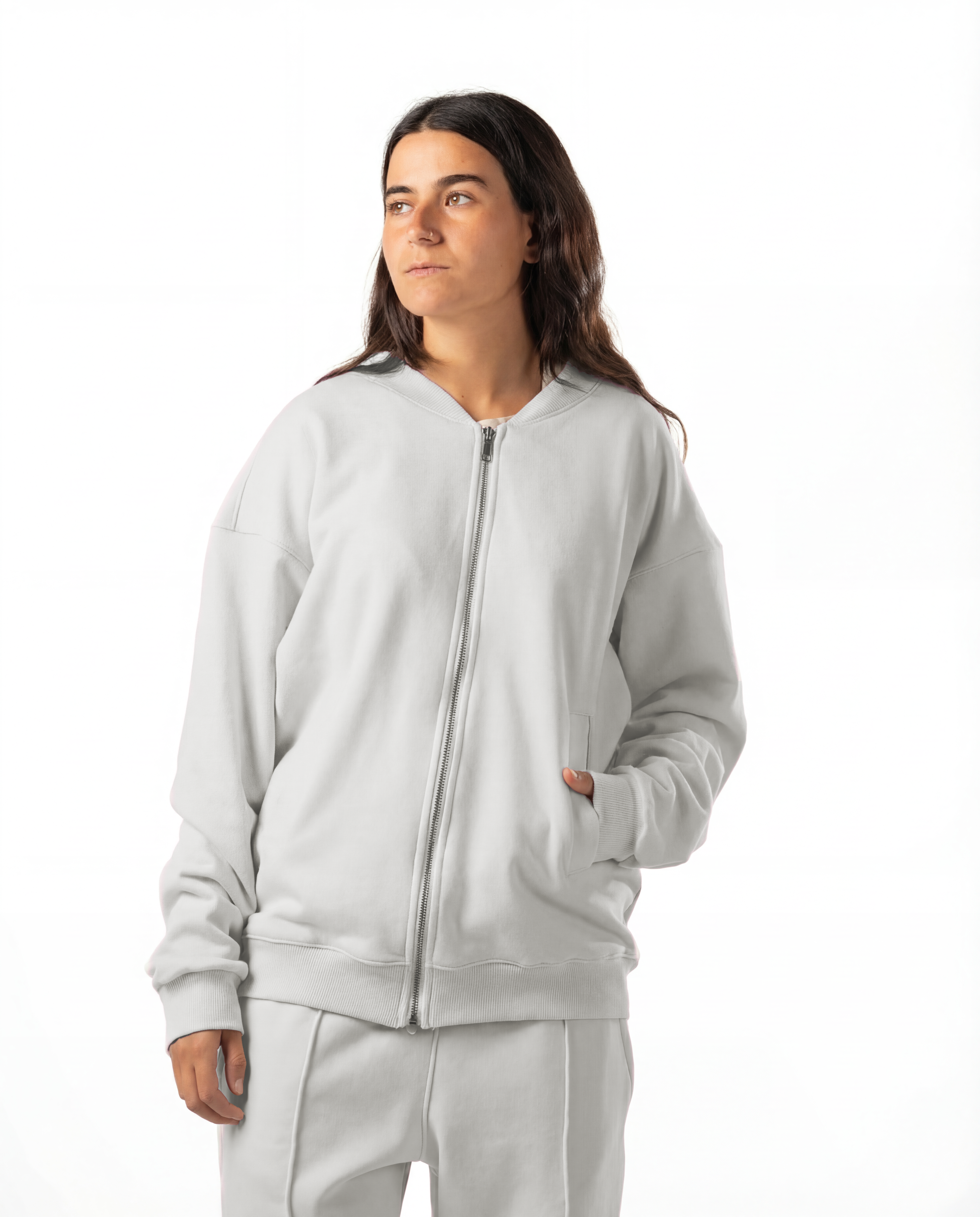 Unisex Silver Zip-Up Sweater