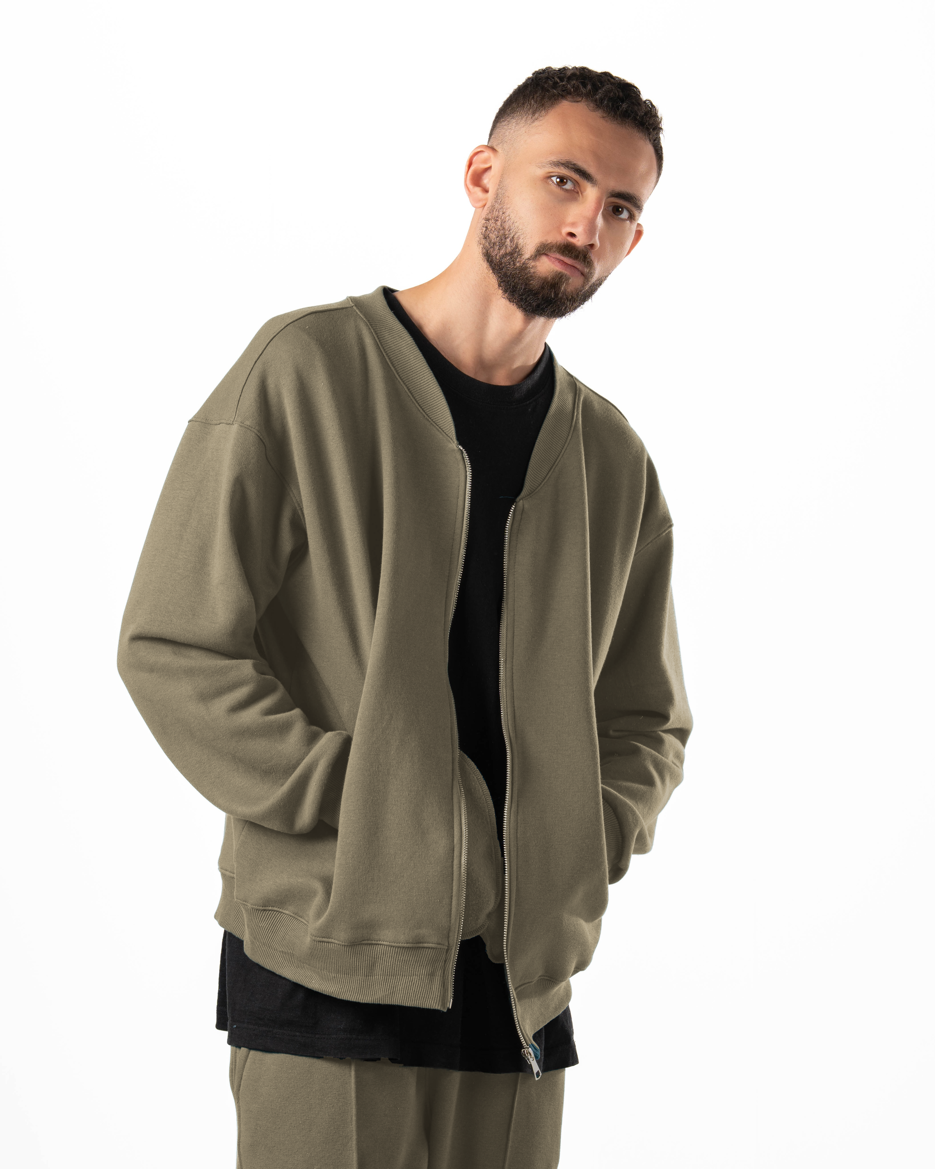 Unisex Olive Zip-Up Sweater