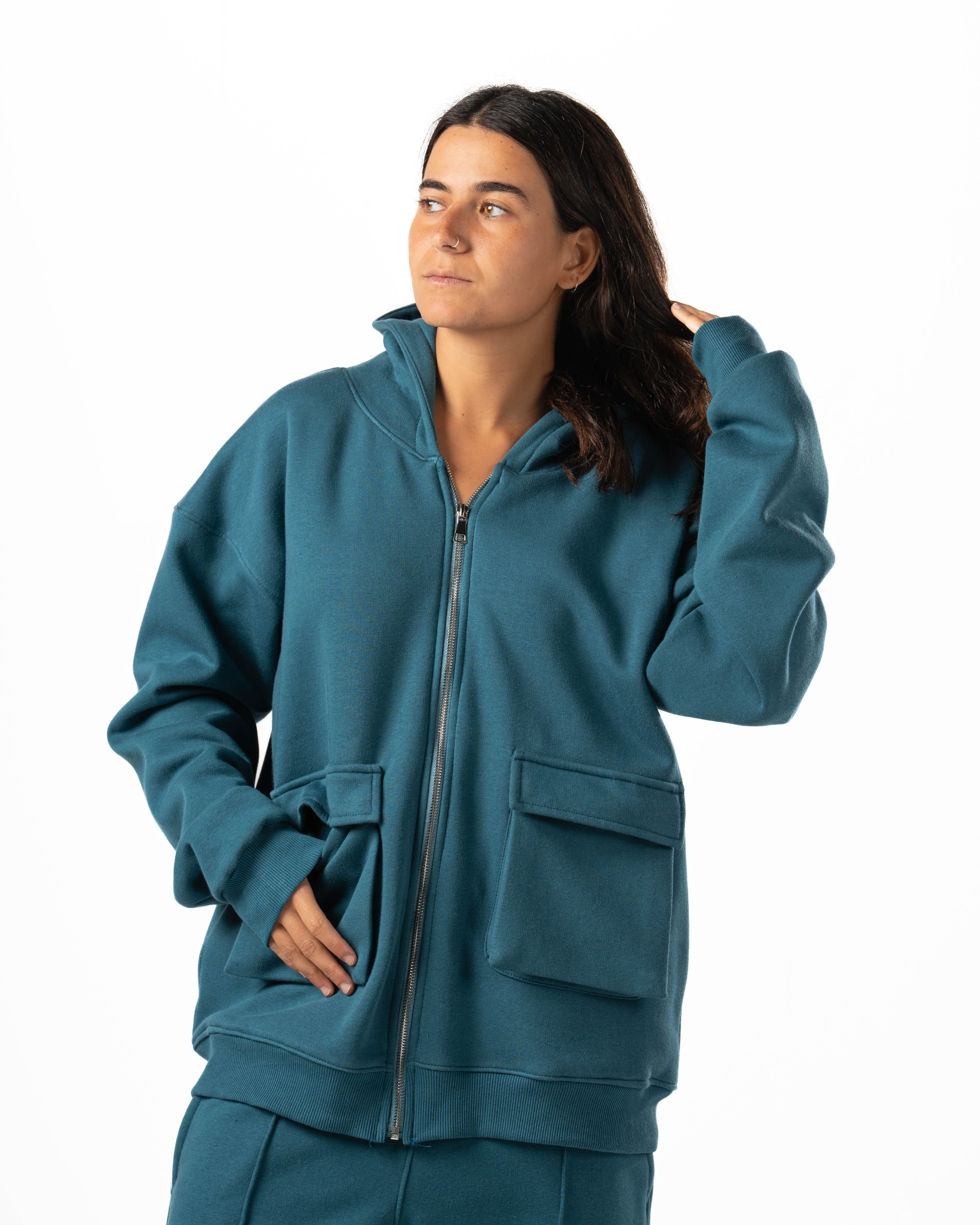 Unisex Teal Zip-Up Hoodie