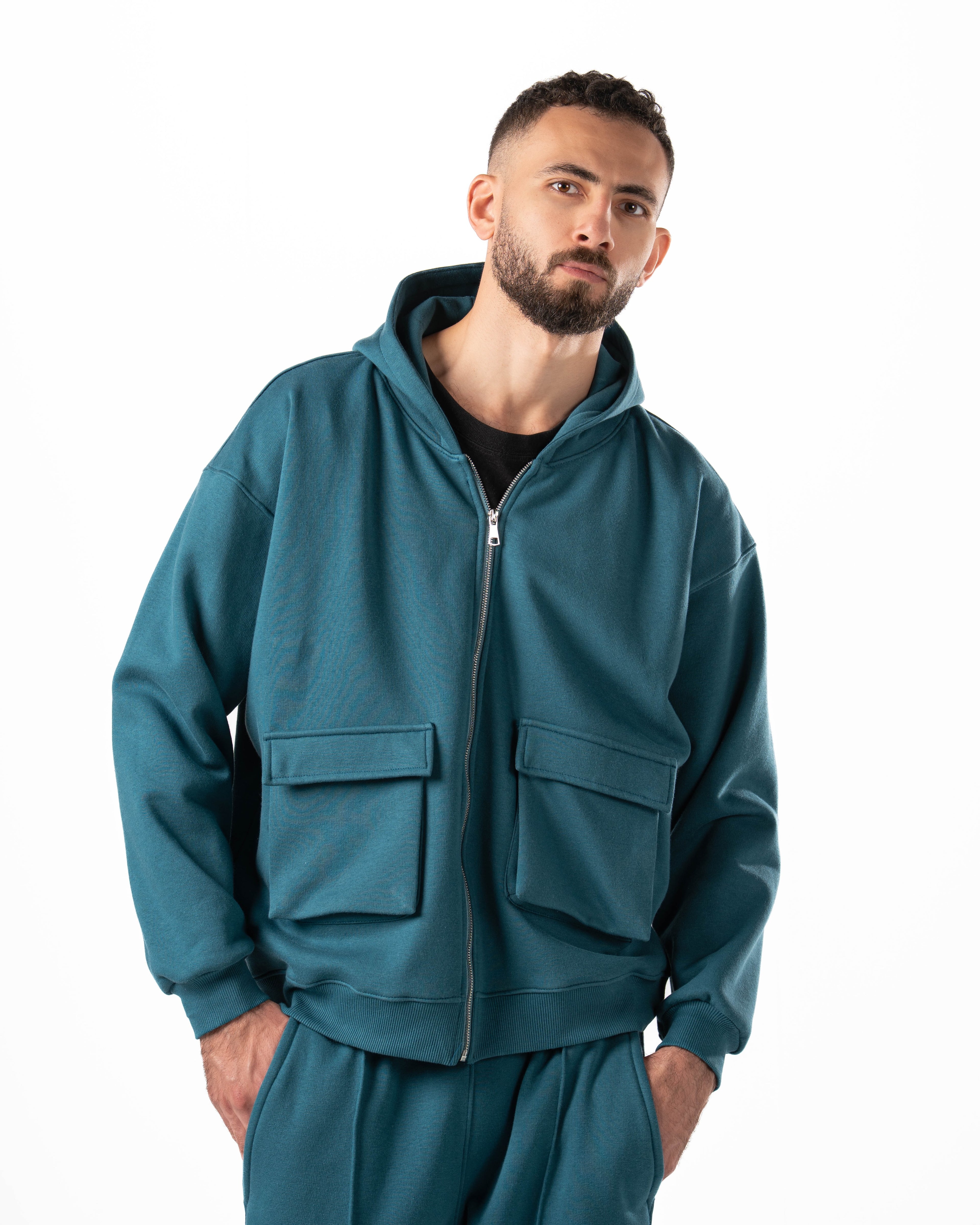 Unisex Teal Zip-Up Hoodie