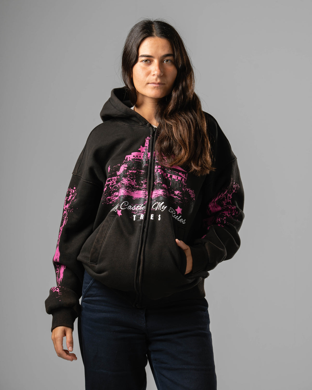 Unisex Washed Castle Zip Hoodie
