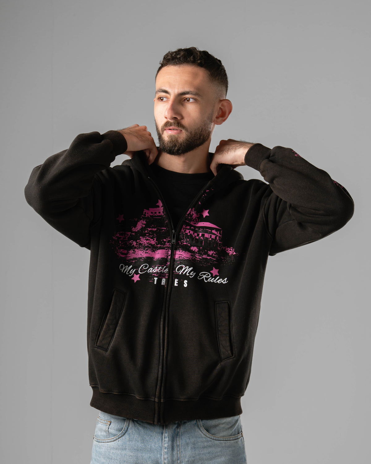 Unisex Washed Castle Zip Hoodie