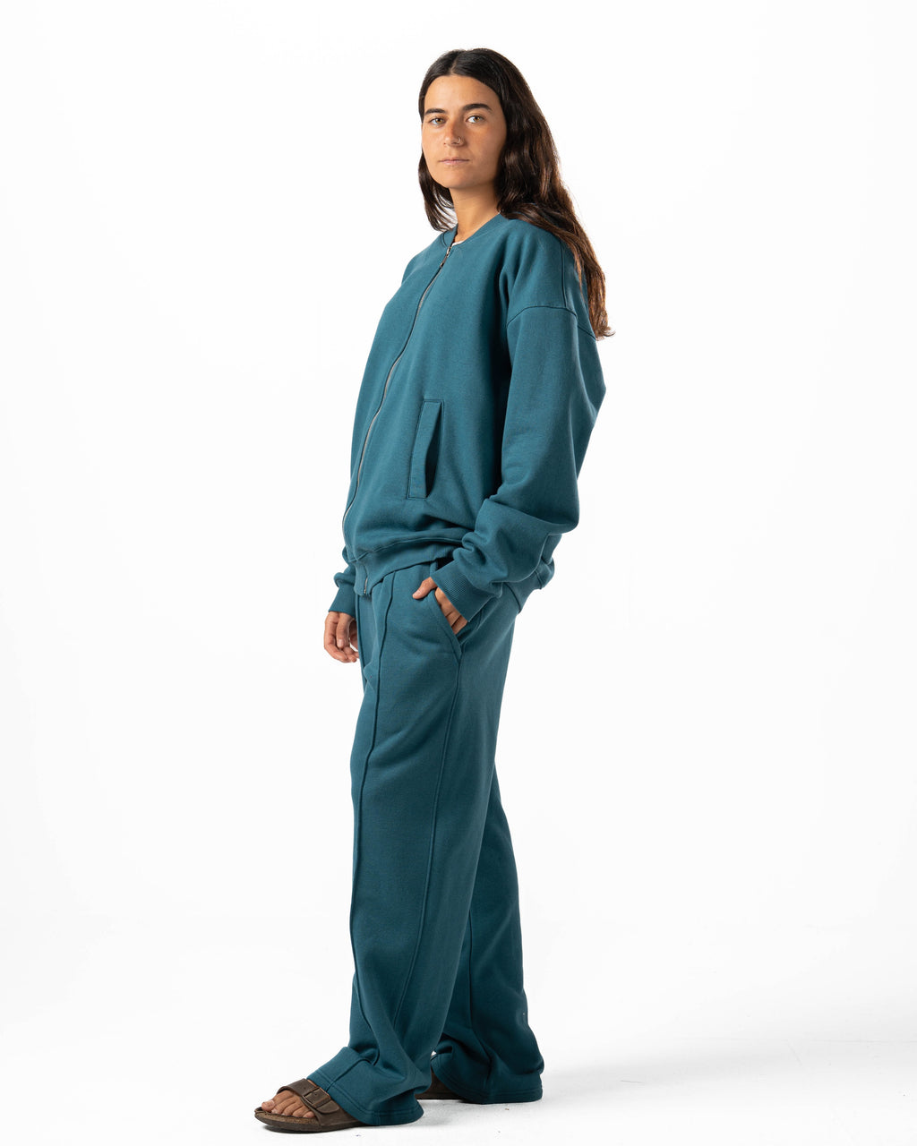 Unisex Teal Zip-Up Sweater Set