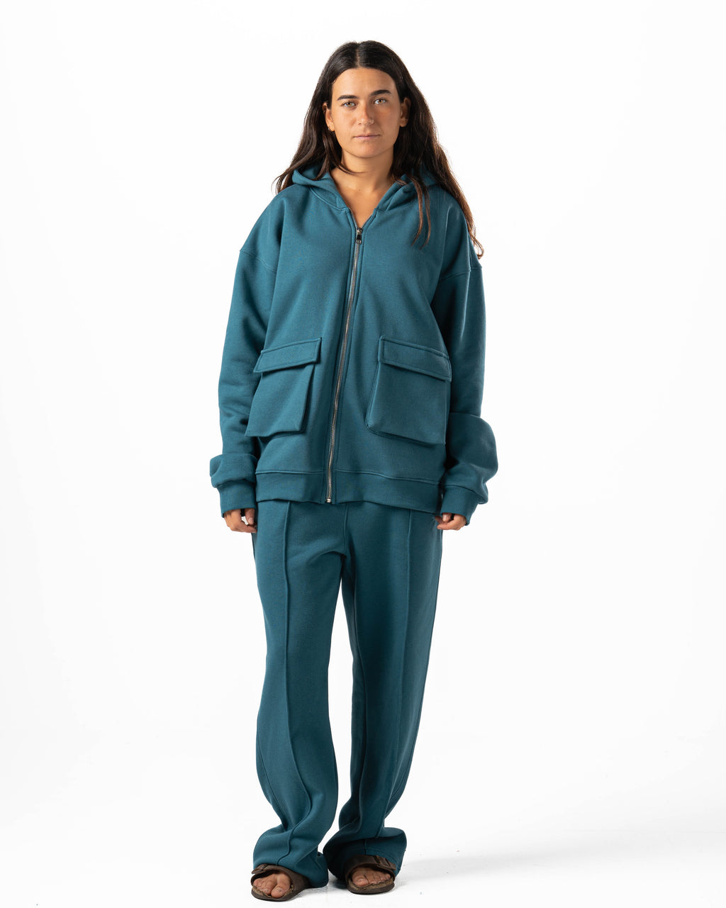 Unisex Teal Zip-Up Hoodie Set