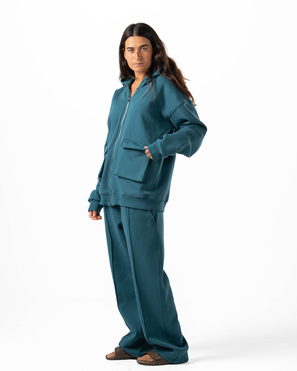 Unisex Teal Zip-Up Hoodie Set