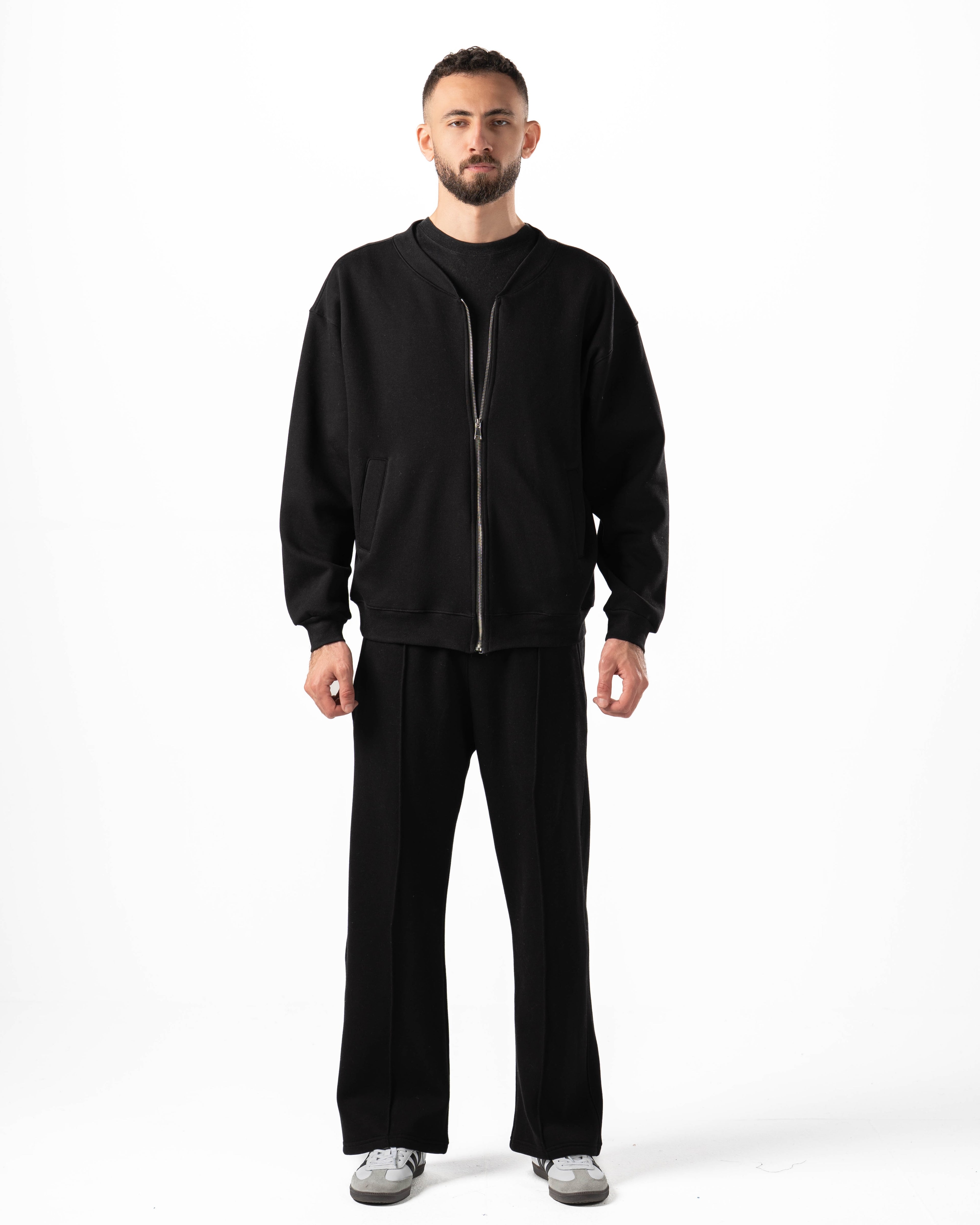 Unisex Black Zip-Up Sweater Set