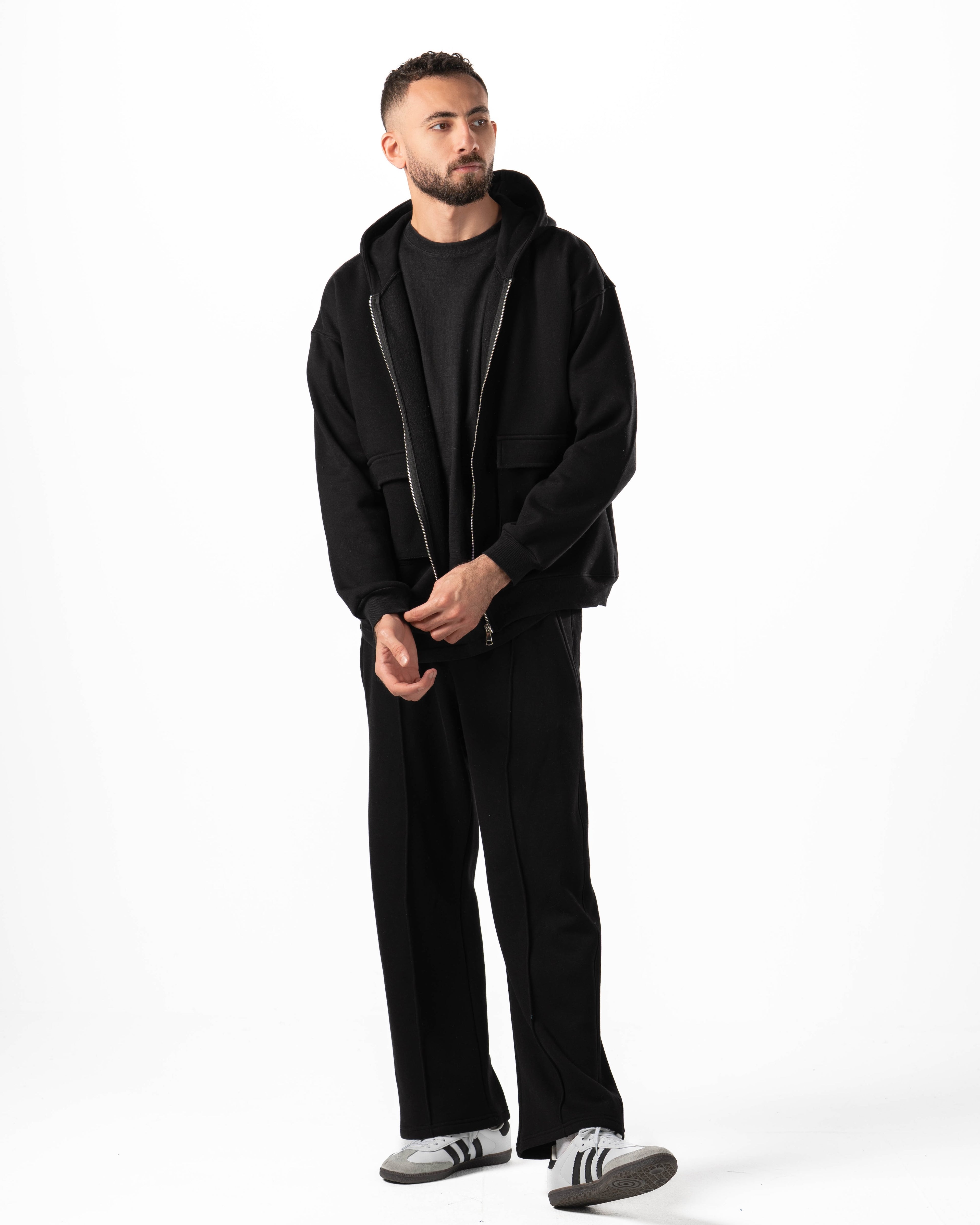 Unisex Black Zip-Up Hoodie Set