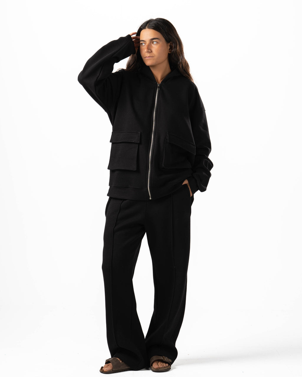 Unisex Black Zip-Up Hoodie Set