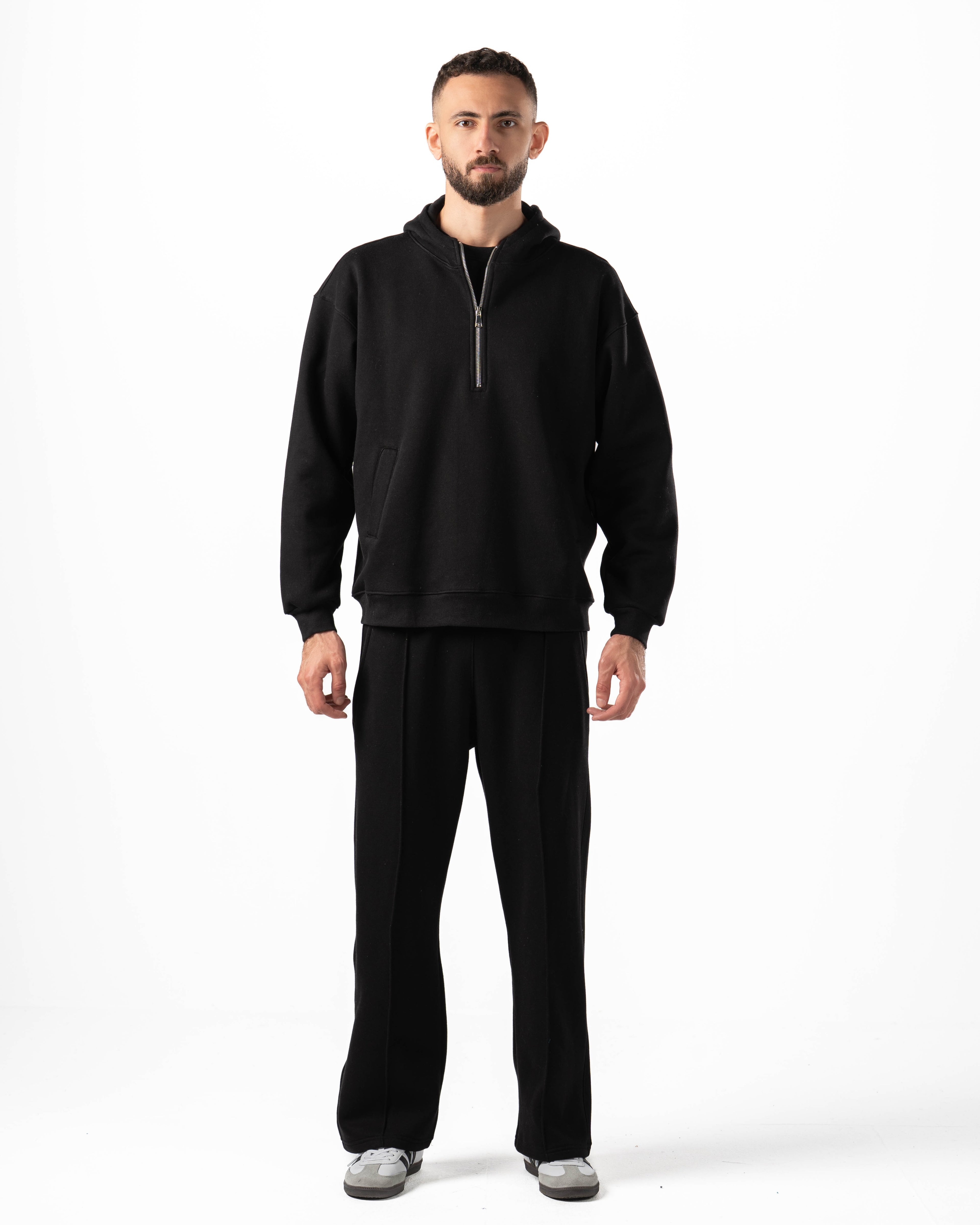 Unisex Black Quarter-Zip Hoodie Set