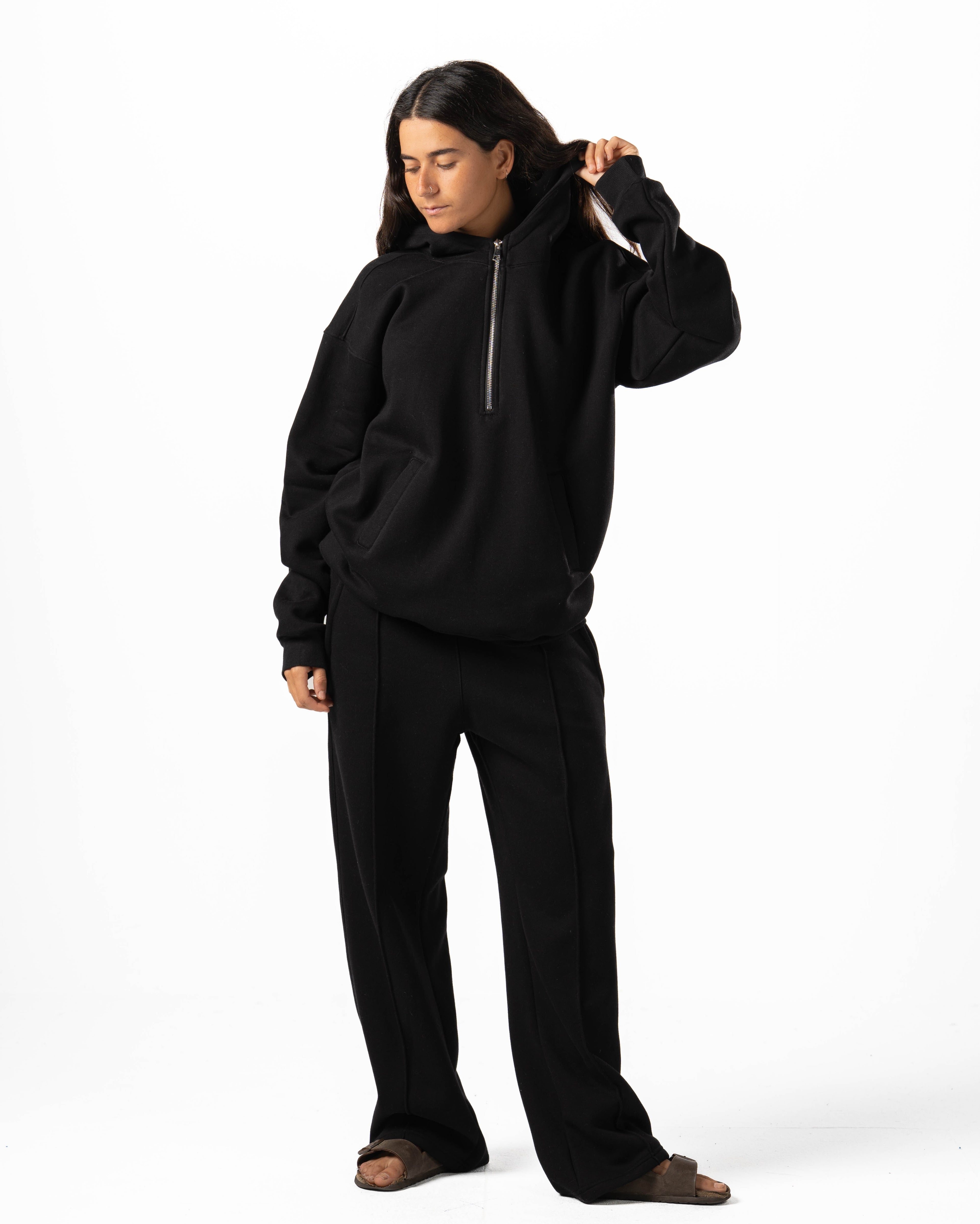 Unisex Black Quarter-Zip Hoodie Set