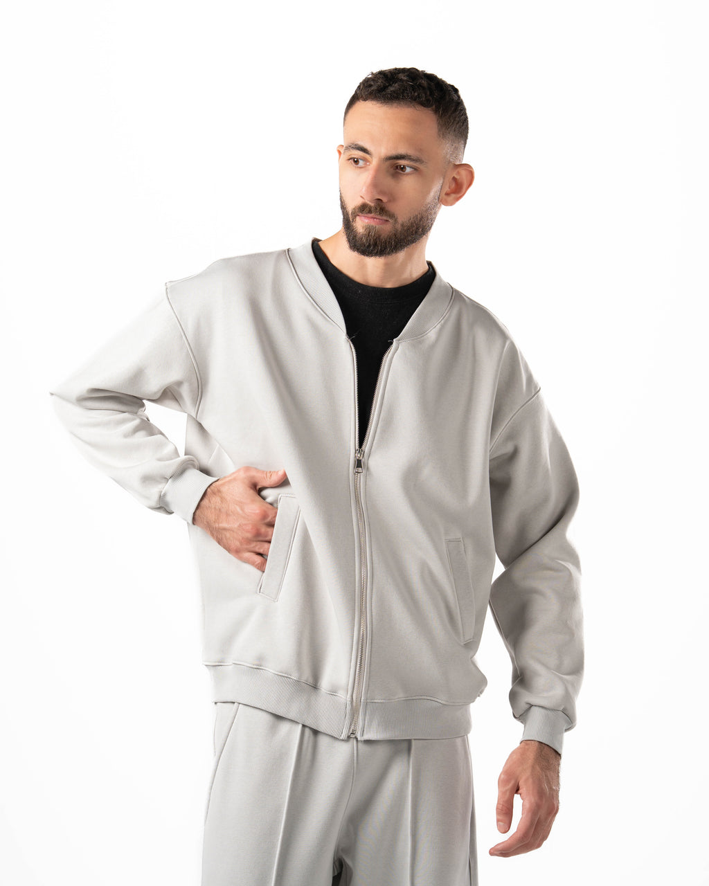 Unisex Silver Zip-Up Sweater