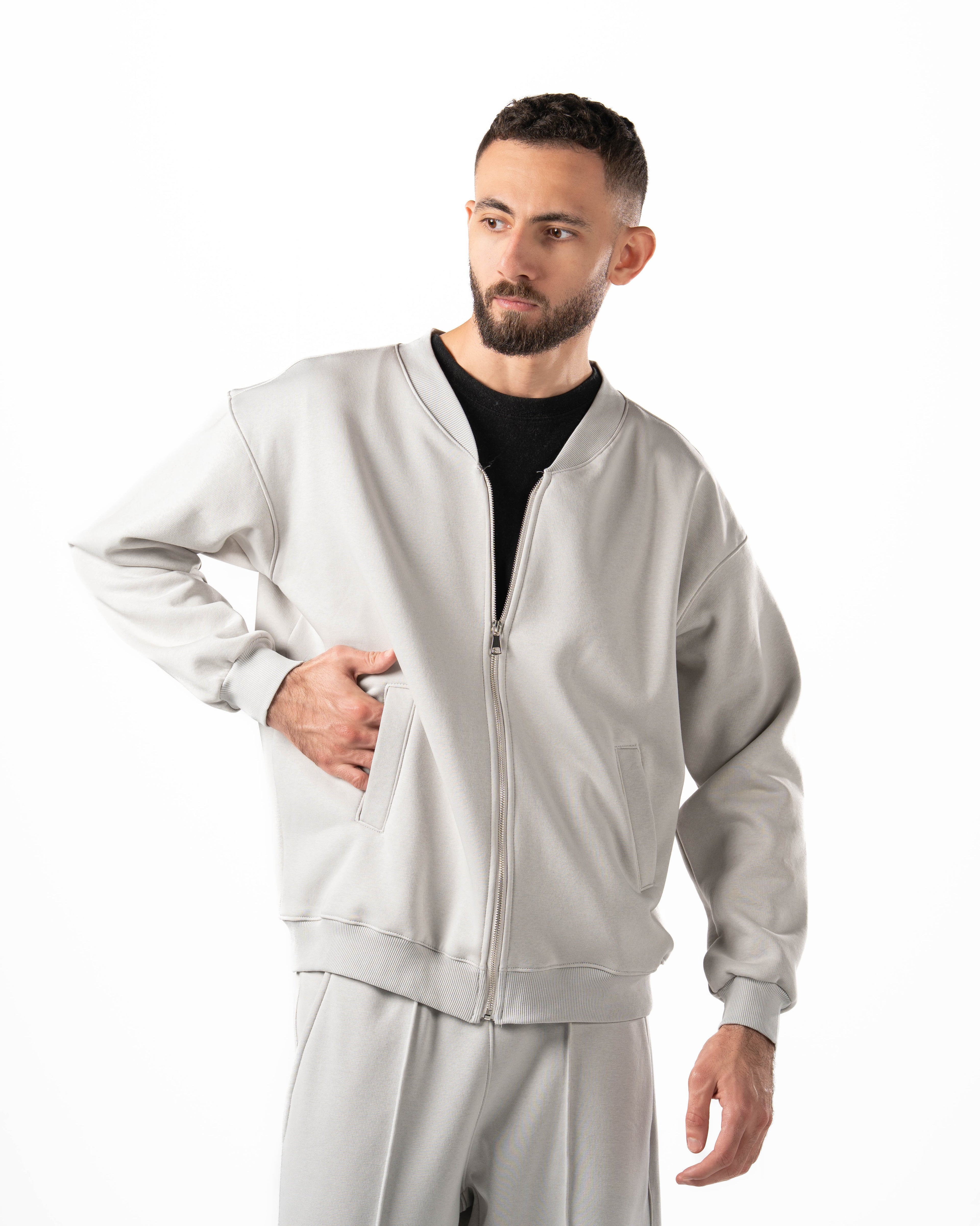 Unisex Silver Zip-Up Sweater