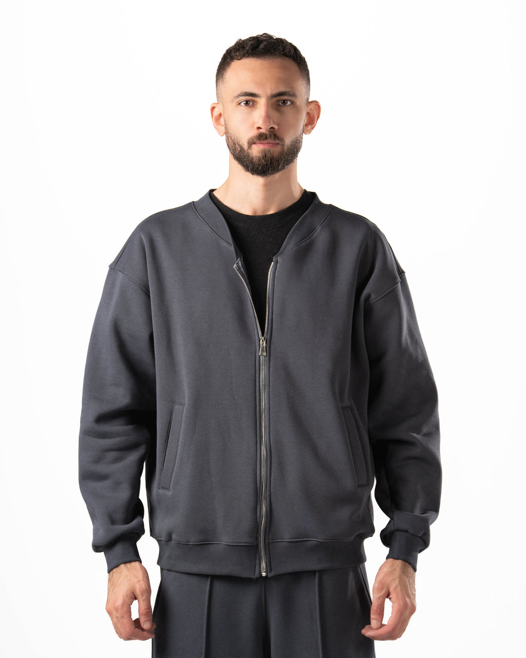 Unisex Dark Grey Zip-Up Sweater