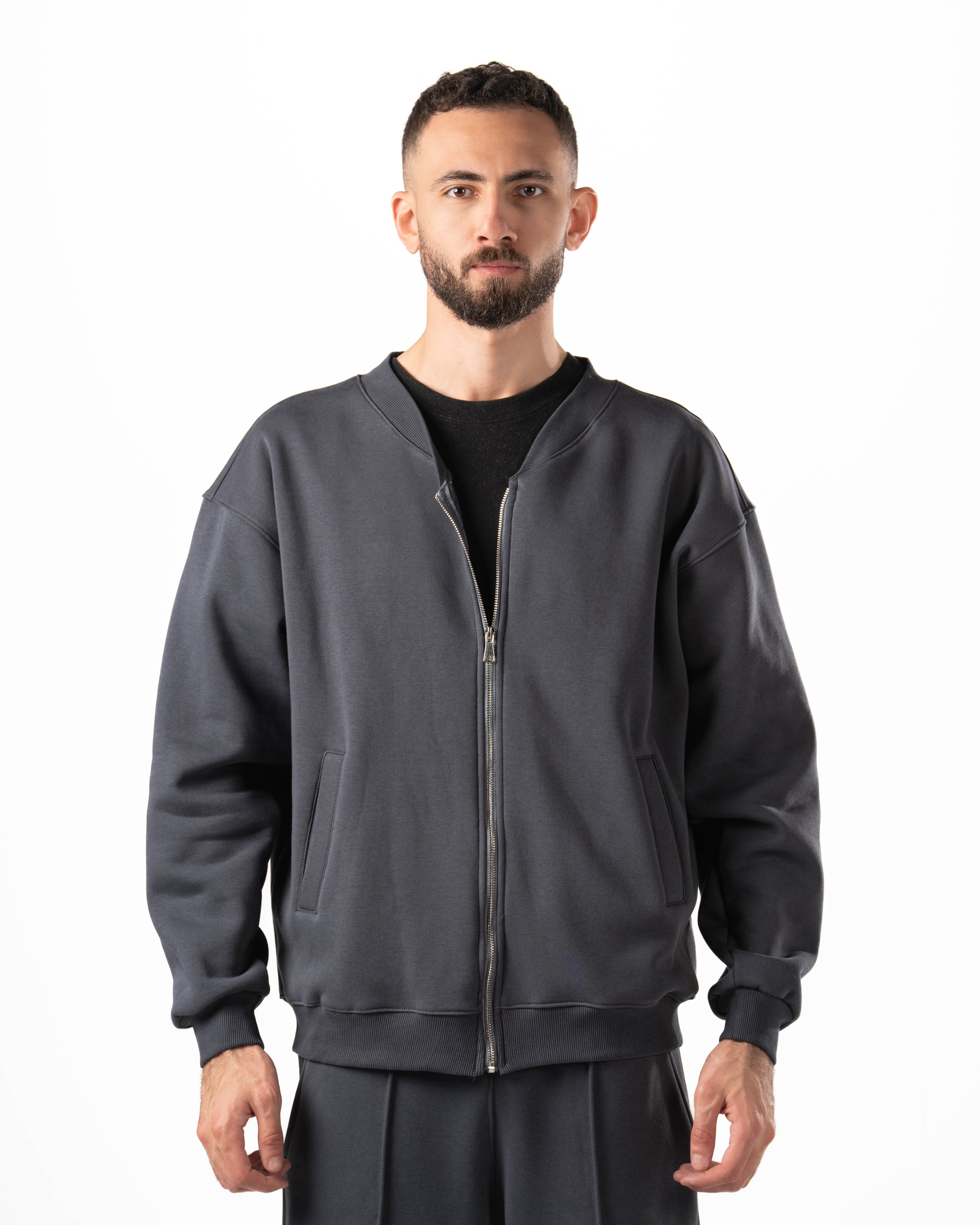 Unisex Dark Grey Zip-Up Sweater