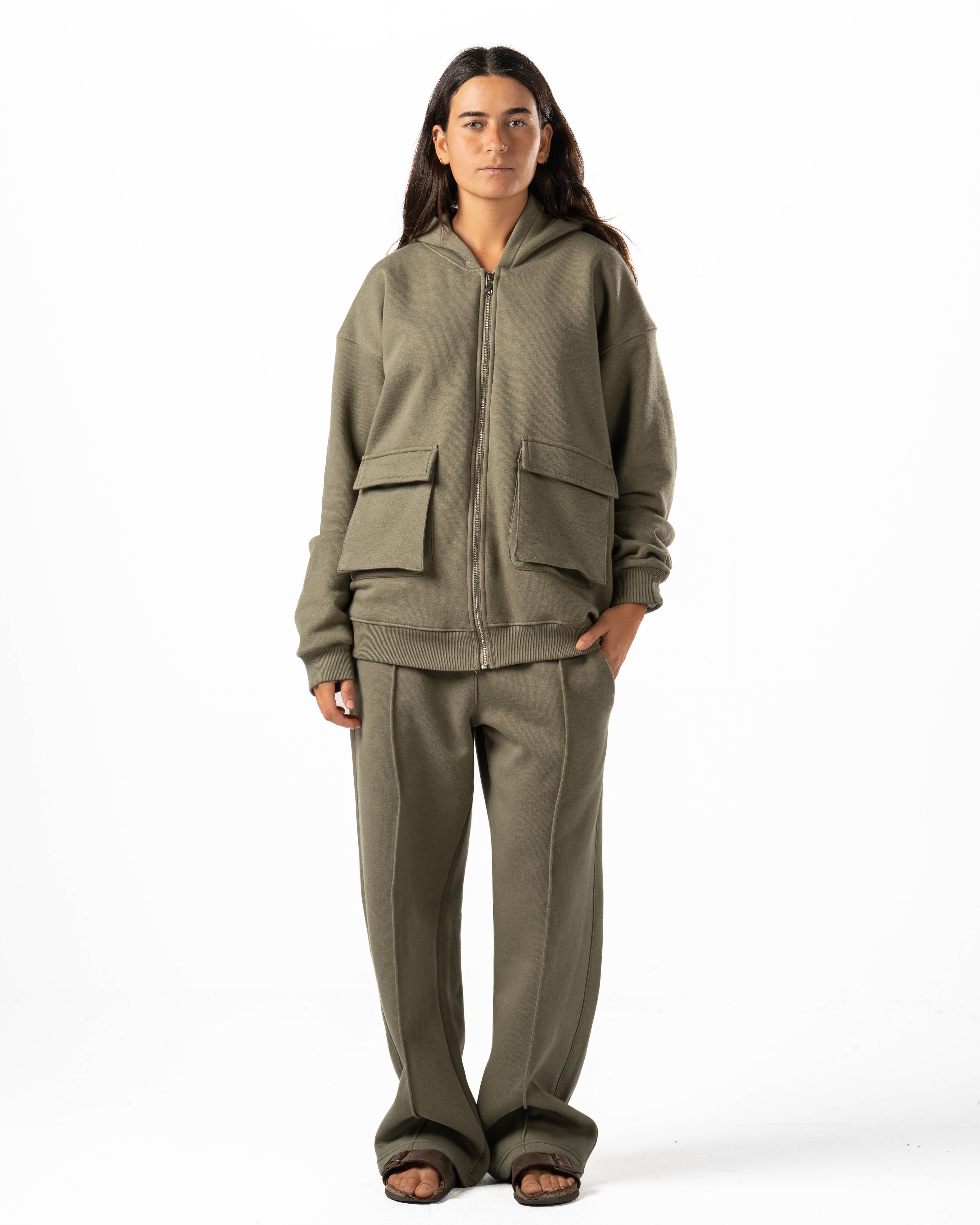 Unisex Olive Zip-Up Hoodie Set