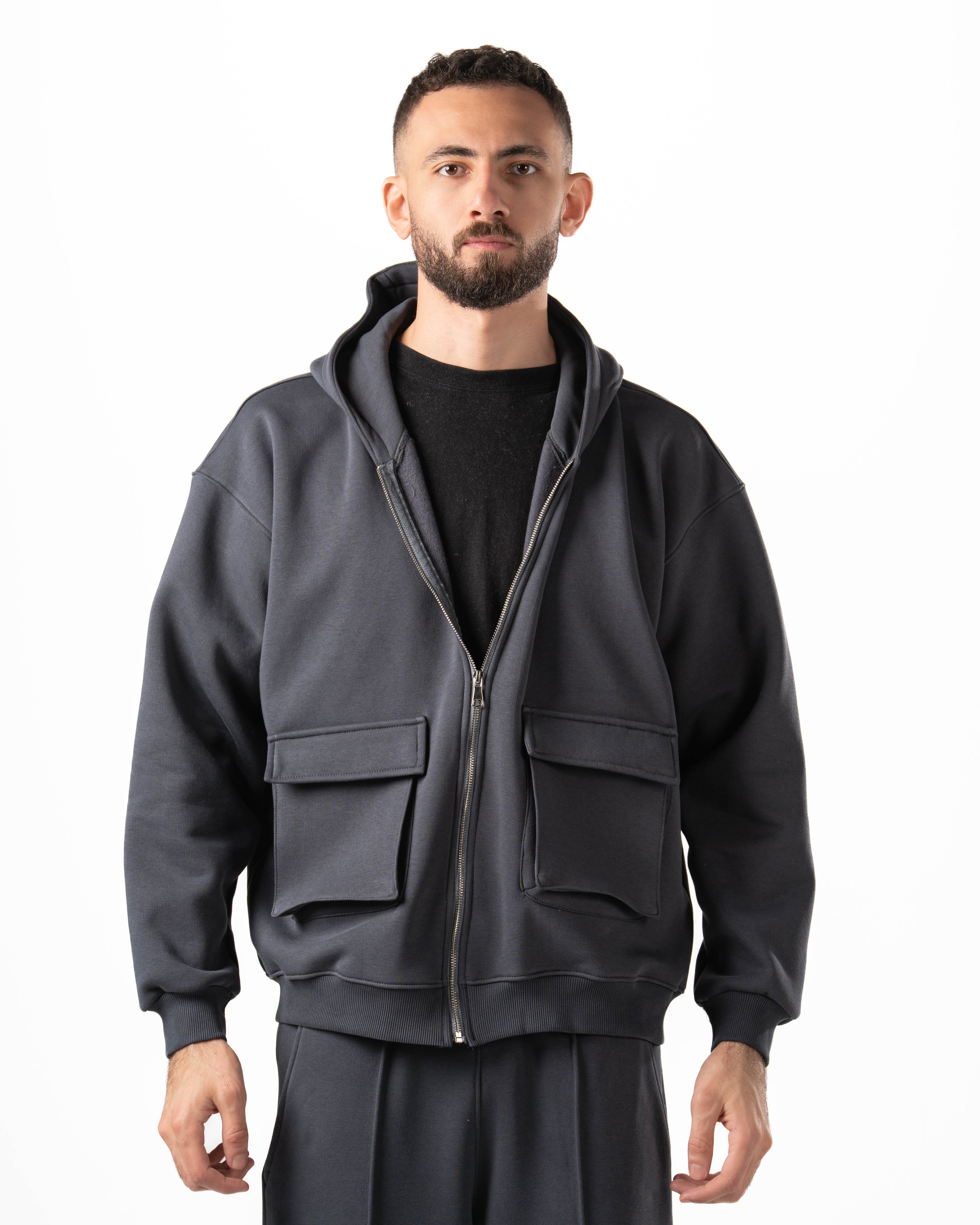 Unisex Dark Grey Zip-Up Hoodie