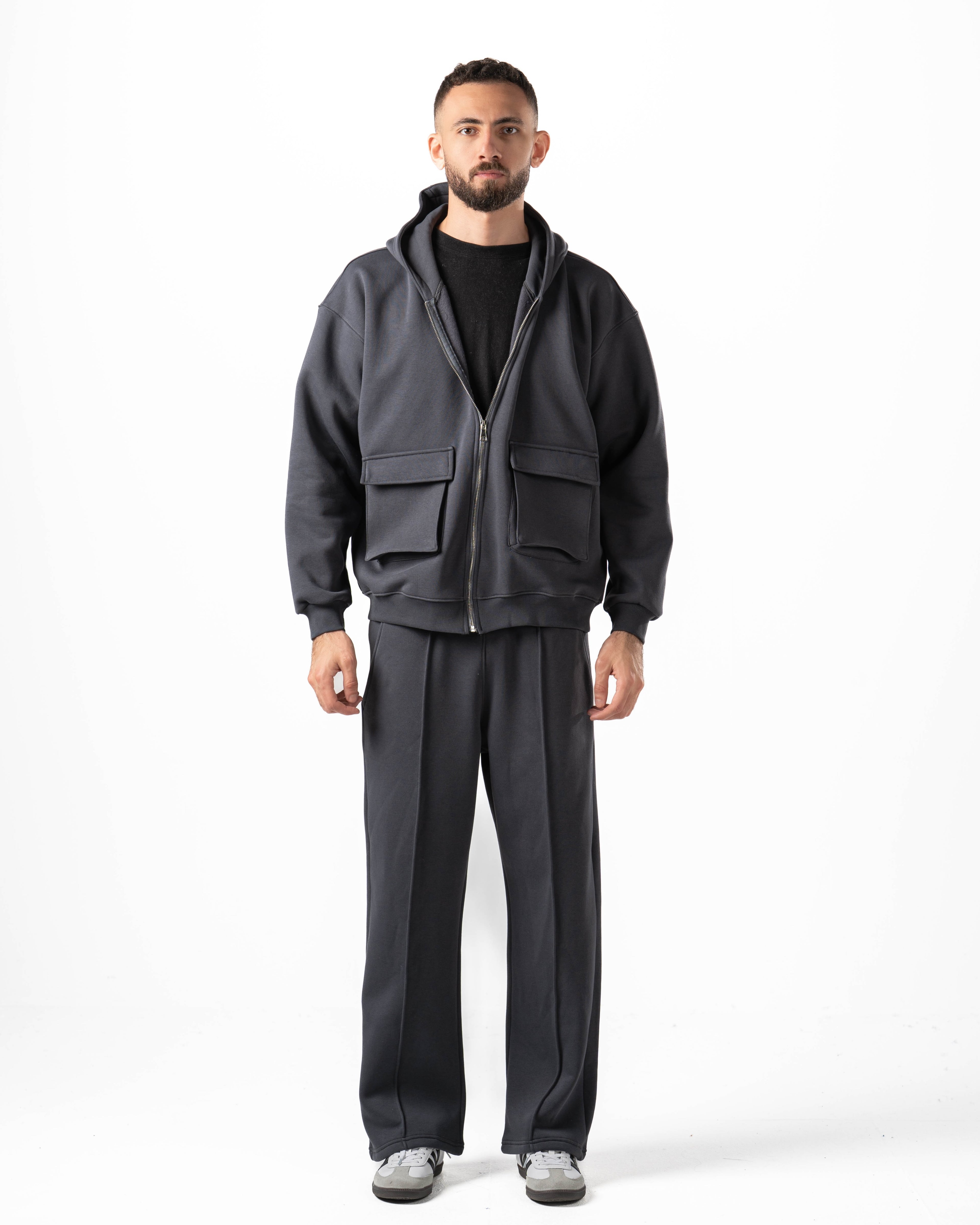 Unisex Dark Grey Zip-Up Hoodie Set