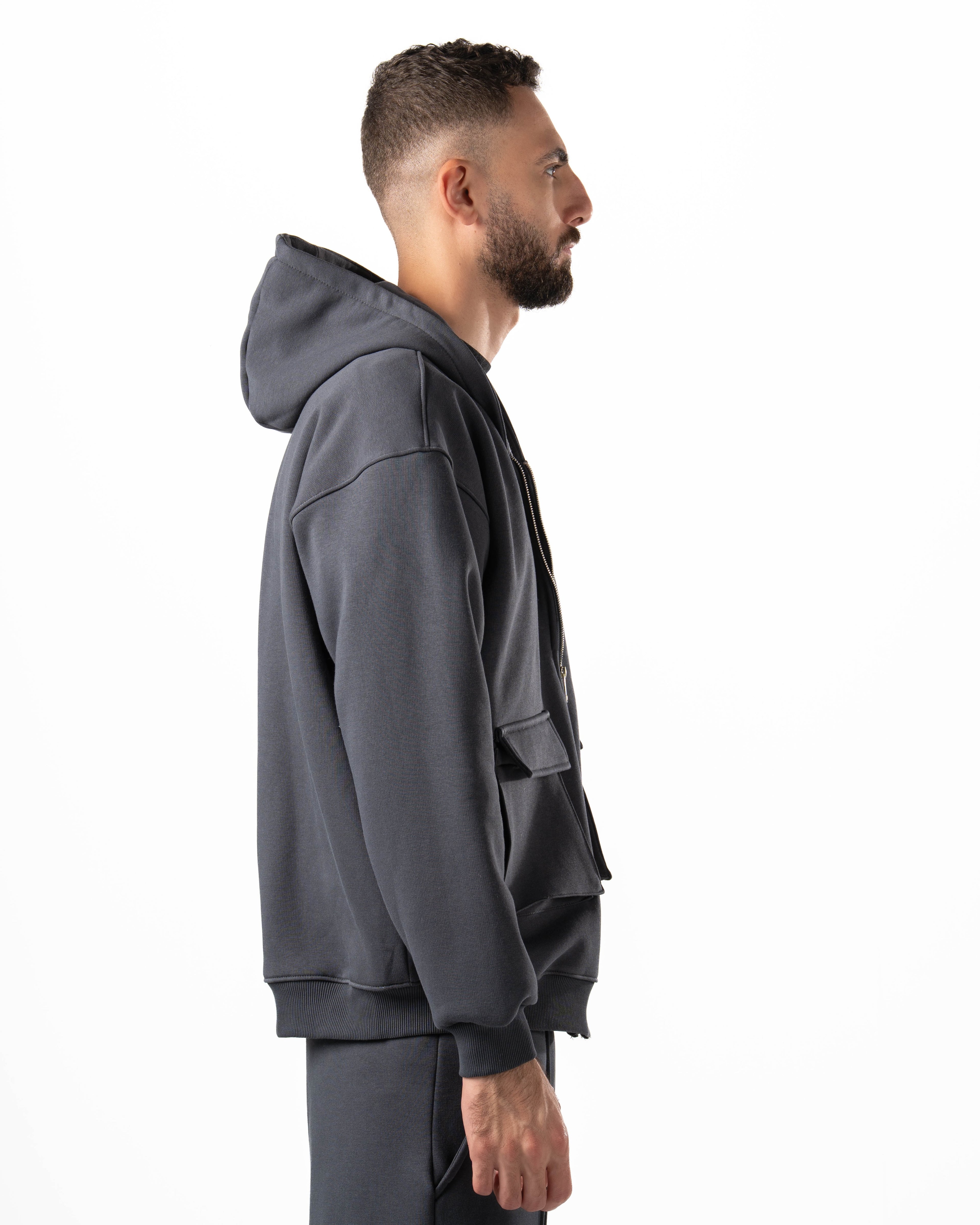 Unisex Dark Grey Zip-Up Hoodie