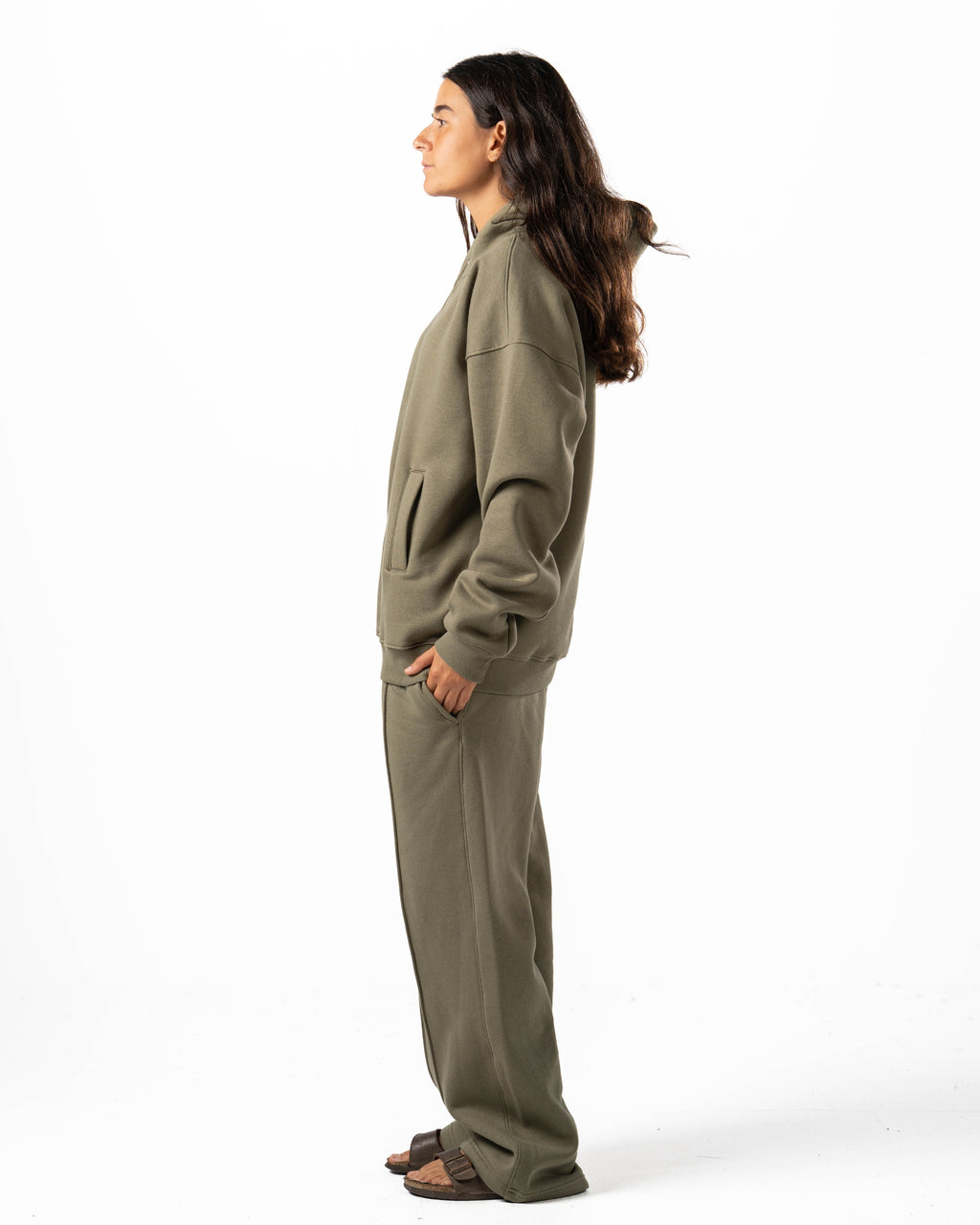 Unisex Olive Quarter-Zip Hoodie Set