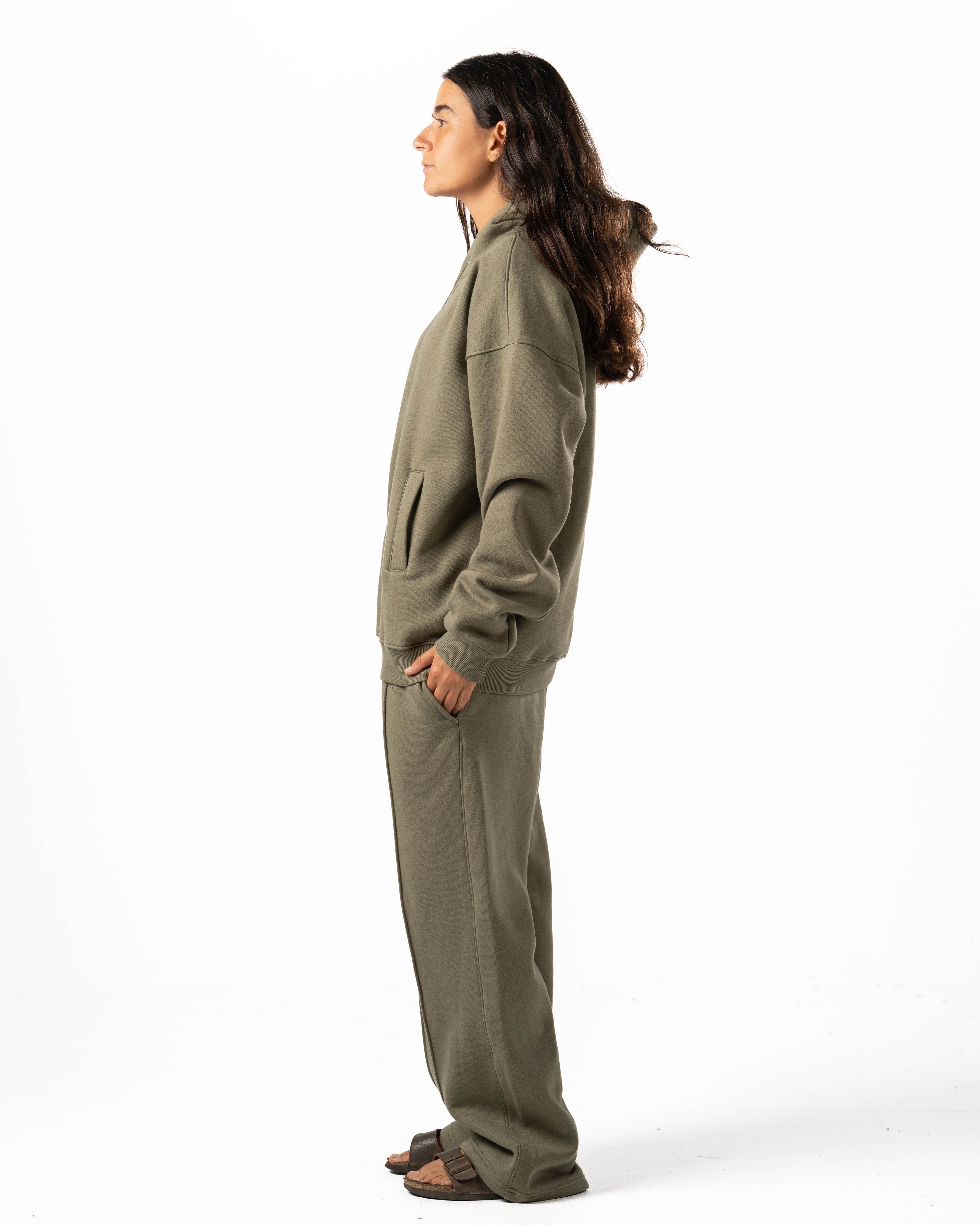 Unisex Olive Quarter-Zip Hoodie Set