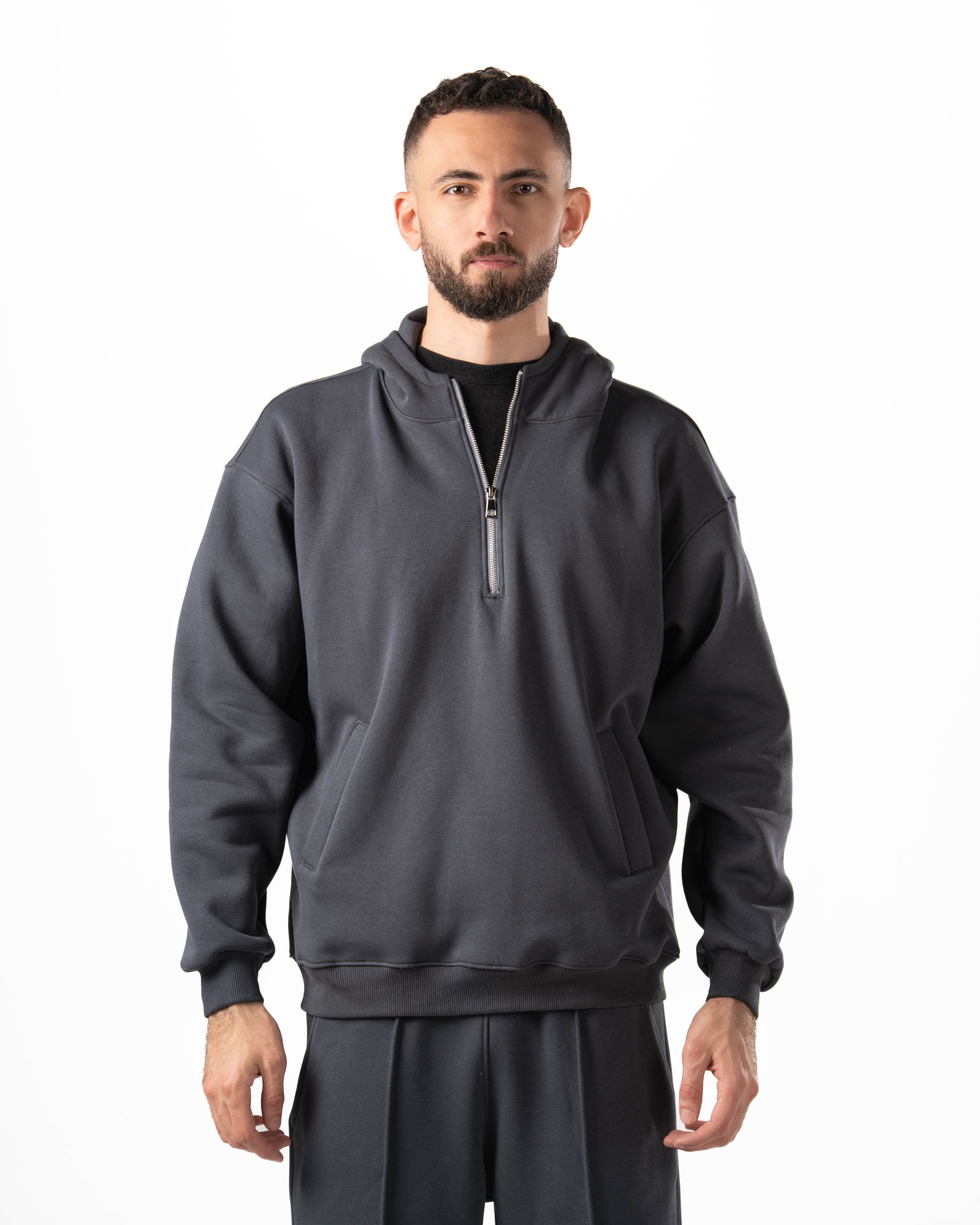 Unisex Dark Grey Quarter-Zip Hoodie