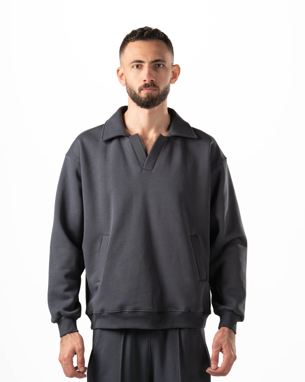 Unisex Dark Grey Polo Sweater