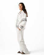 Unisex White Embroidered Jacket Set